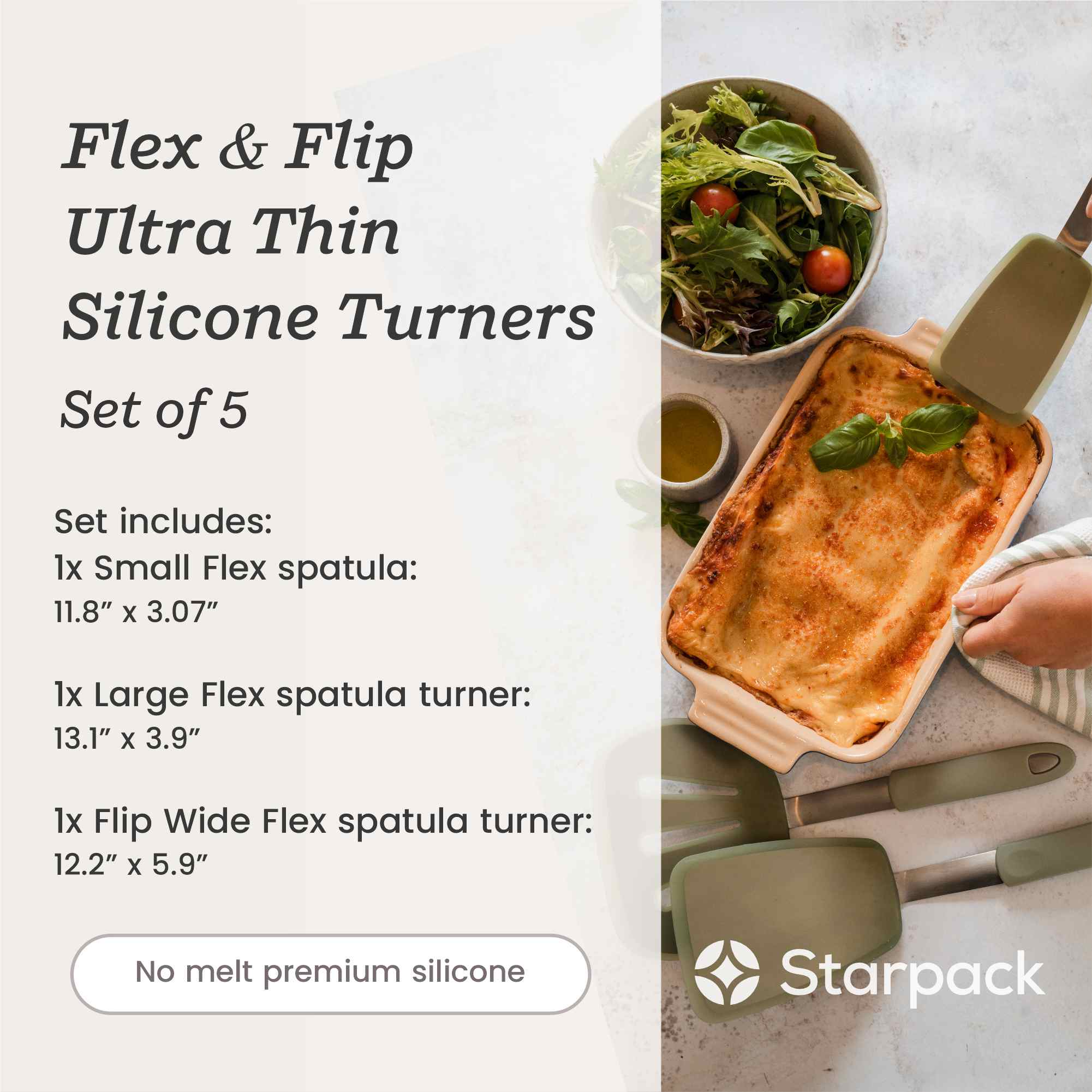 Ultra Thin Silicone Turner Set - Flexible & Non-Slip Kitchen Spatula for Flipping Pancakes, Eggs & Burgers - Perfect for Non-Stick Pans & Grilling