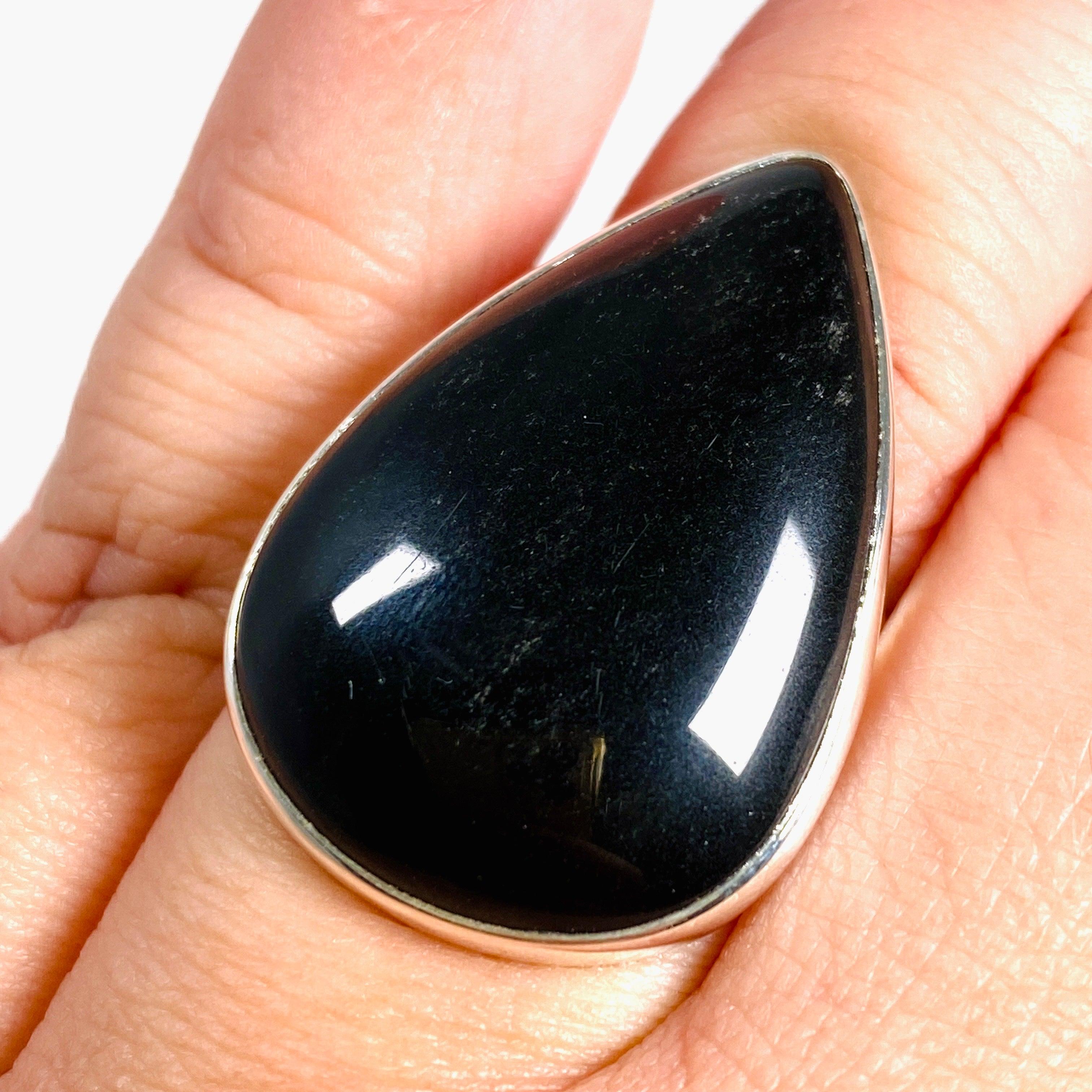 Silversheen Obsidian Teardrop Ring Size 10 KRGJ2924 - Elegant Gothic Jewelry for Women, Perfect for Parties, Weddings & Everyday Wear