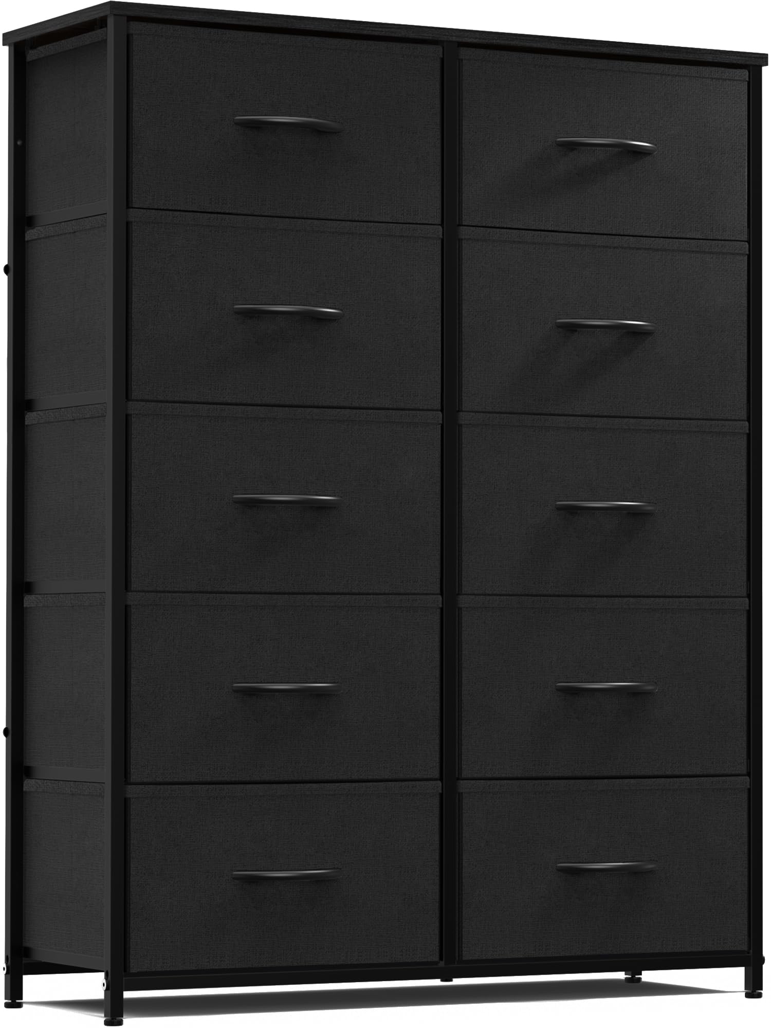 Sweetcrispy 10-Drawer Tall Dresser for Bedroom - Wood Top & Steel Frame Chest of Drawers with Fabric Bins - Spacious Storage Organizer for Clothes, Accessories & More - Perfect for Bedroom, Closet & Entryway Organization