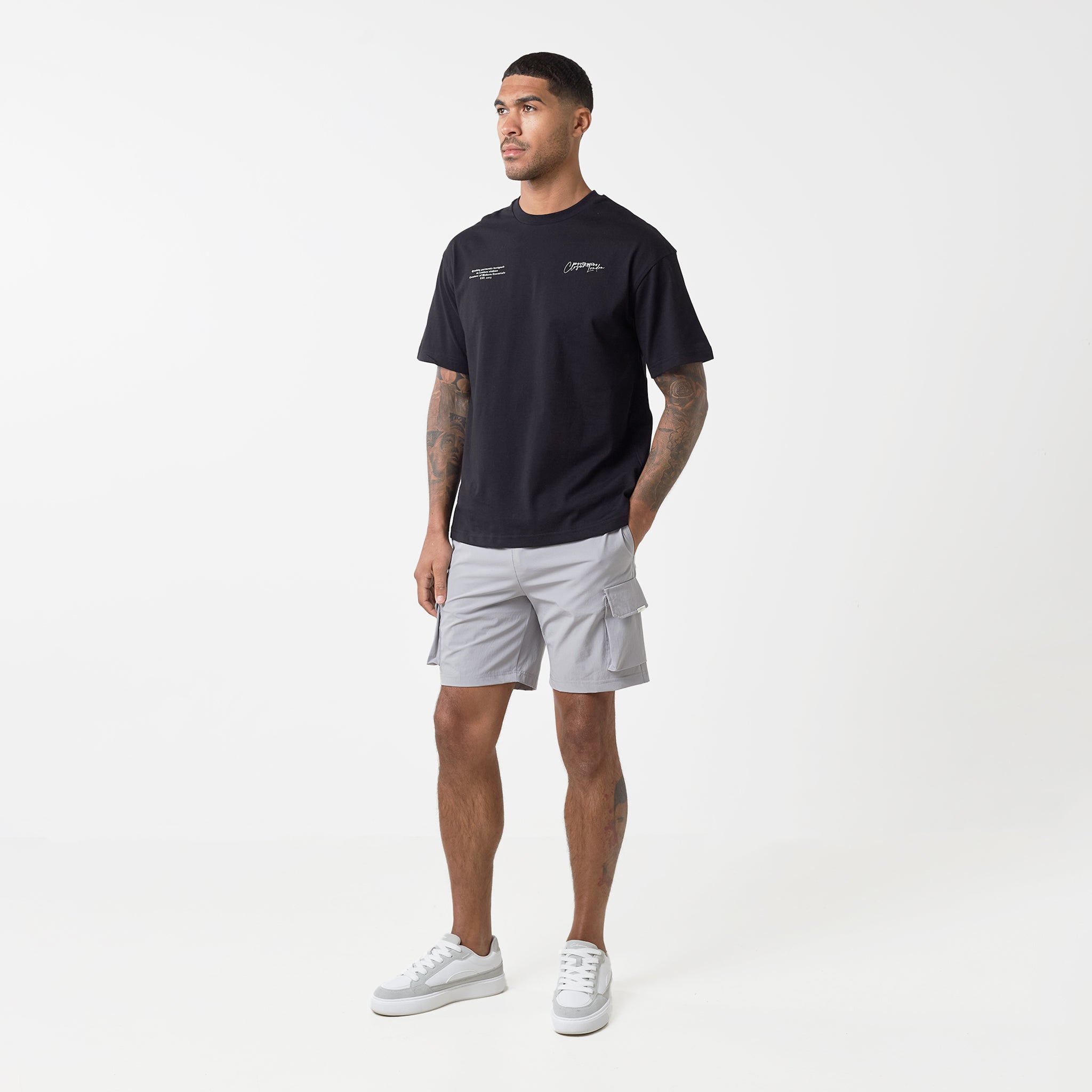 2 Pack Stacked Varsity Relaxed Fit T-Shirts for Men - Black & White Cotton Casual Tees | Perfect for Streetwear, Gym, and Everyday Outfits