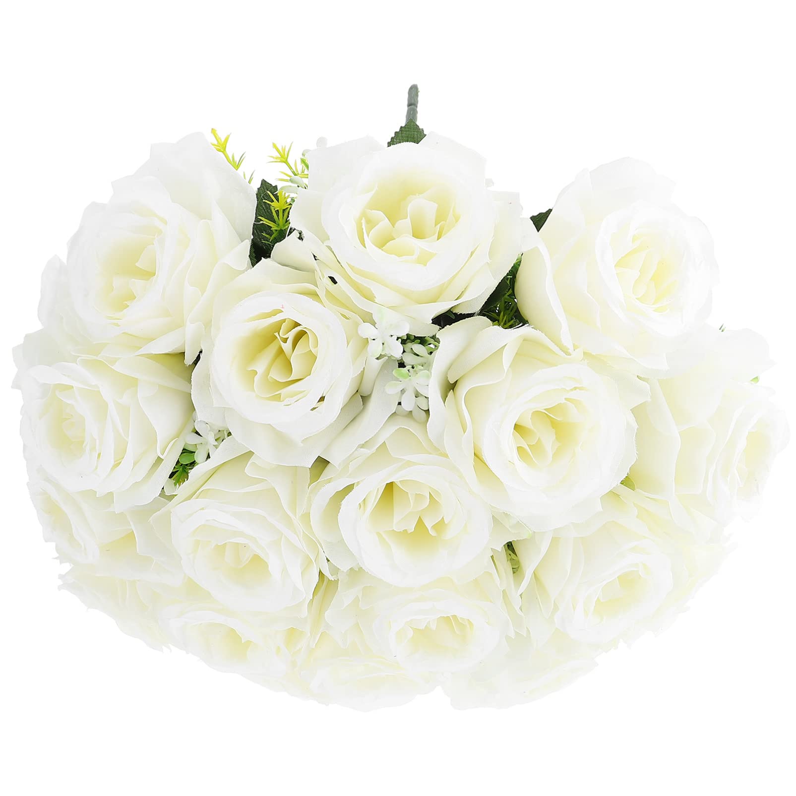 Milisten Artificial White Silk Roses - Fake Flower Bouquet for Weddings, Graves & Fall Outdoor Decor | Hanging Floral Arrangement with Rose Bubble Balls | Durable Faux Cloth Flowers for Home, Garden & Memorial Decorations