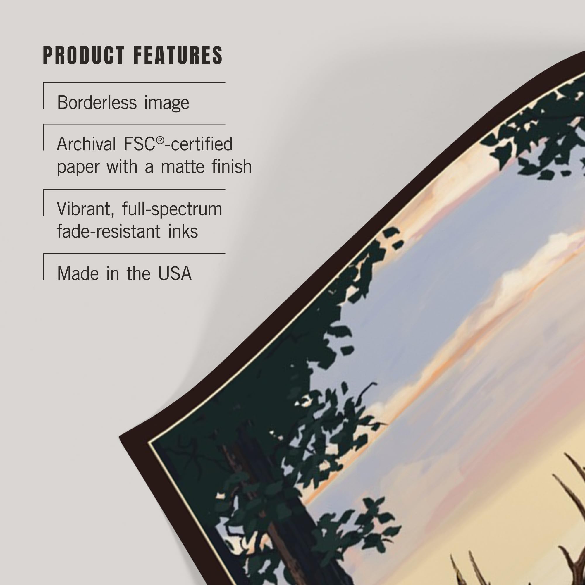 Lantern Press 16x24 Inch Giclee Art Print - Vermont Landscape with Deer at Sunrise - Perfect for Home Decor, Living Room Wall Art & Nature Lovers Gift
