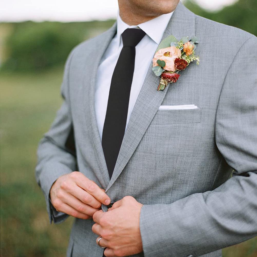 HOULIFE Men's Skinny Ties - Solid Color & Cotton Stripe Slim Neckties for Wedding, Business, Party | Formal & Casual Wear for Office, Interviews, and Special Occasions