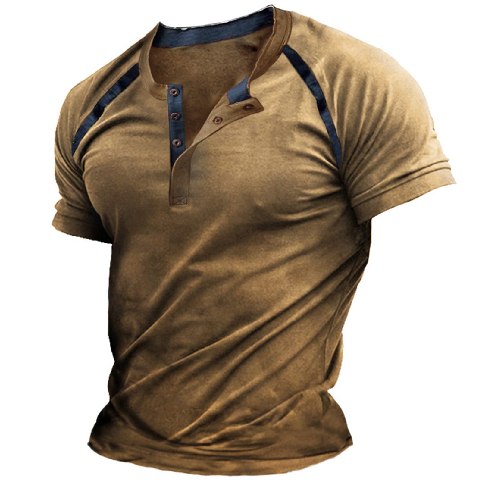 Men's Tactical Military Henley T-Shirt - Short Sleeve Army Shirt with Button Collar, Slim Fit Cargo Design for Outdoor Adventures, Hiking & Tactical Training
