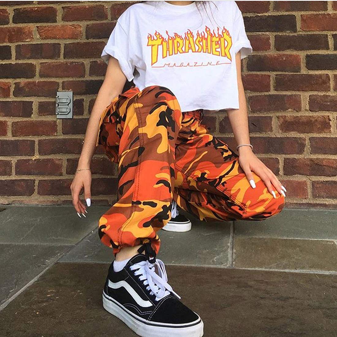 ZODLLS Women's Camo Cargo Pants - Elastic Waist Casual Jogger Pants with Pockets | Cool Camouflage Trousers for Outdoor, Hiking & Streetwear Fashion