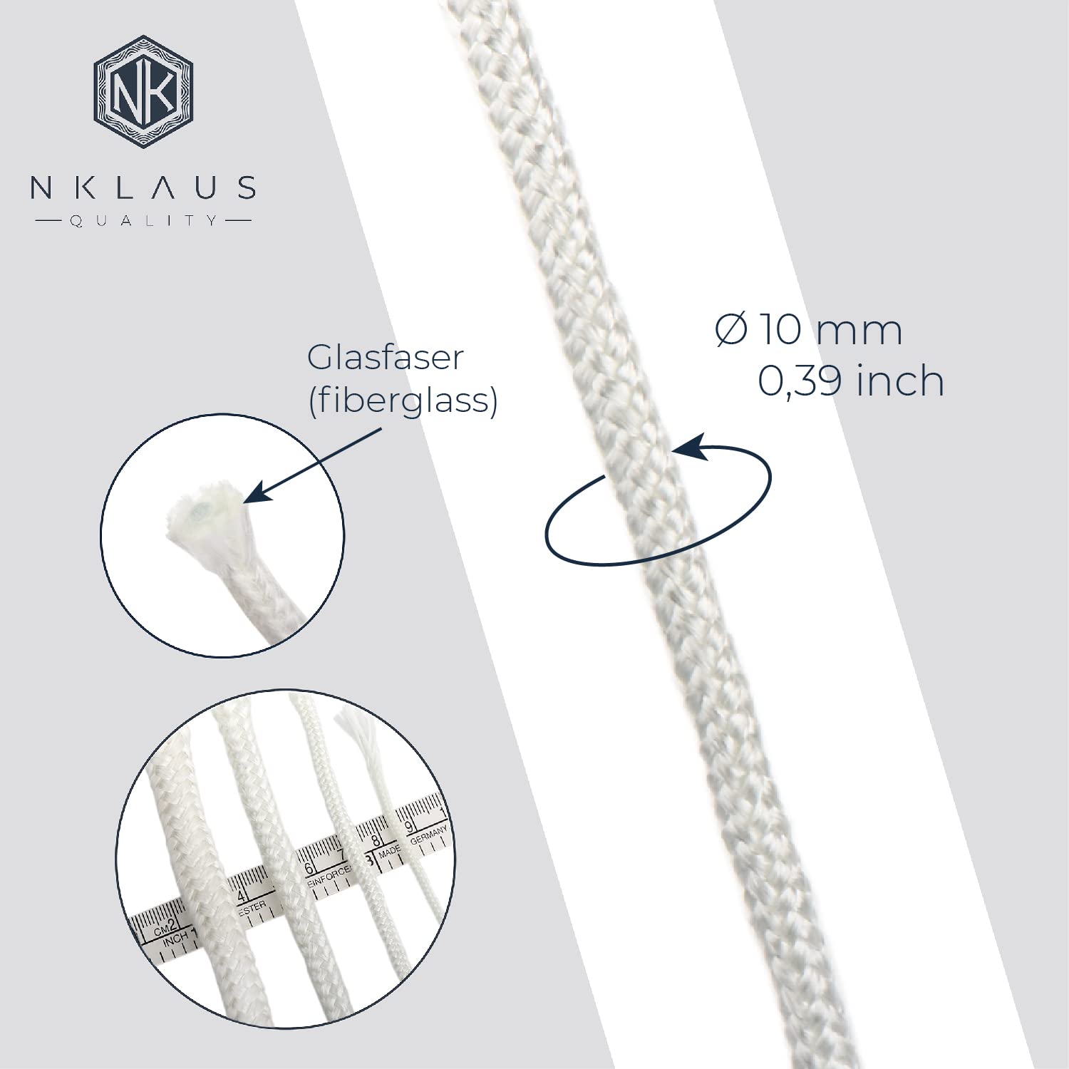 1m Glass Fiber Wick Round 10mm for Spirit Lamps, Oil Lamps, Kerosene Lamps - Durable Flame Retardant Wick for Indoor/Outdoor Use in Gardens, Camping, and Emergency Lighting