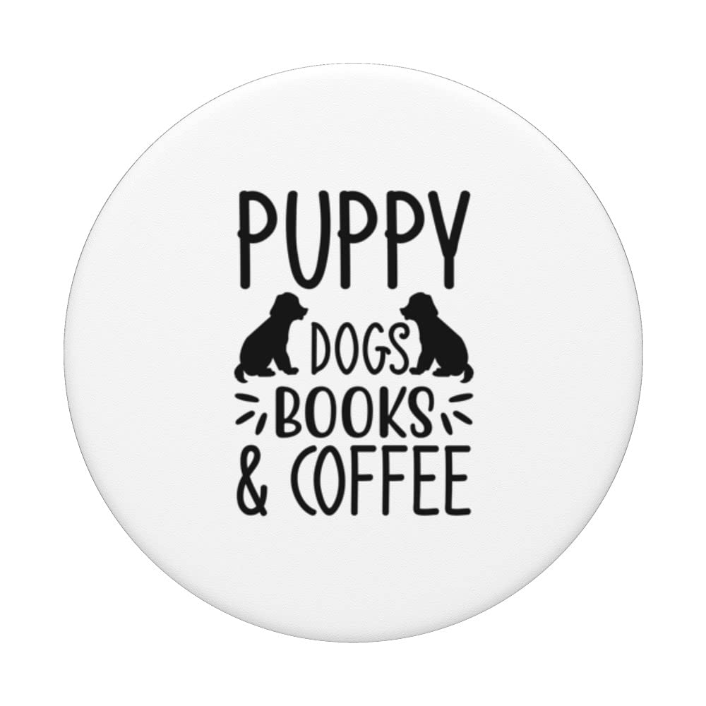 Puppy Dogs Books and Coffee PopSockets Swappable PopGrip - Cute Phone Grip for Dog Lovers, Perfect for Reading, Coffee Shops & Everyday Use