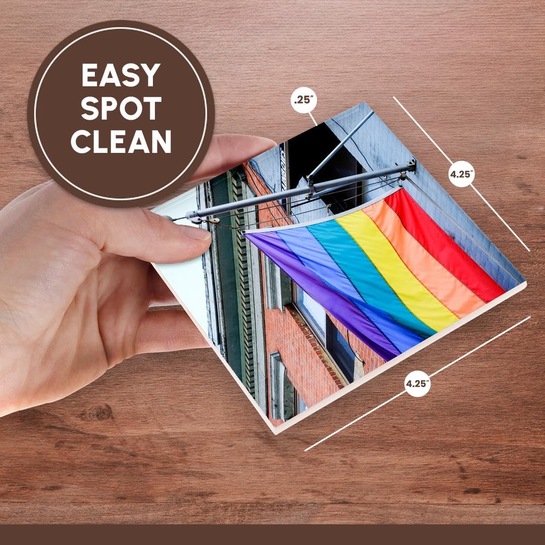 3D Rose Gay Pride Flag New York USA Ceramic Tile Coasters - Perfect for LGBTQ+ Events, Home Decor & Bar Accessories