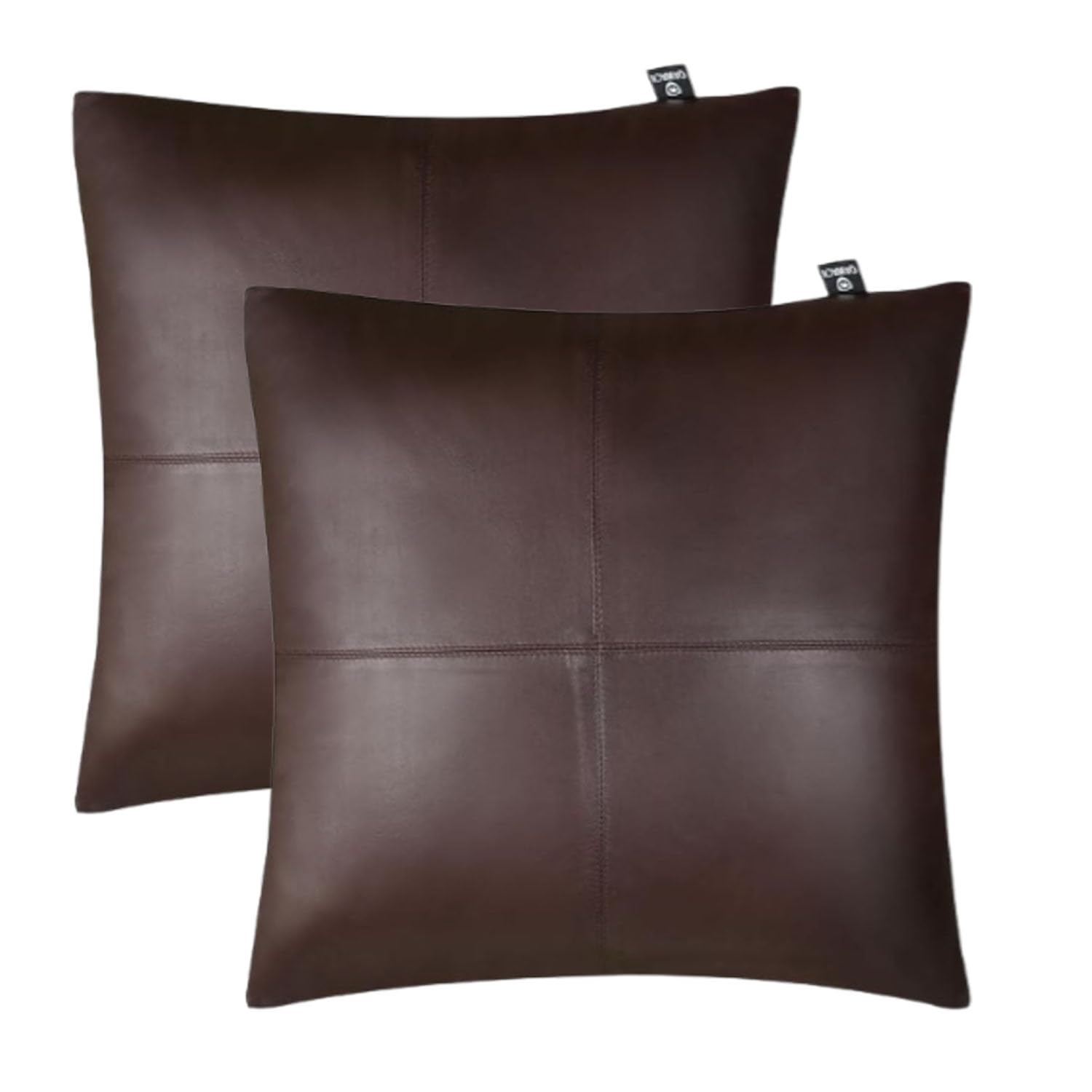 Premium Lambskin Leather Pillow Cover - 22x22 Inch Sofa Cushion Case - Luxury Decorative Throw Covers for Living Room, Bedroom - Dark Brown (Pack of 2) - Perfect for Home Decor, Cozy Sofa & Accent Pillows
