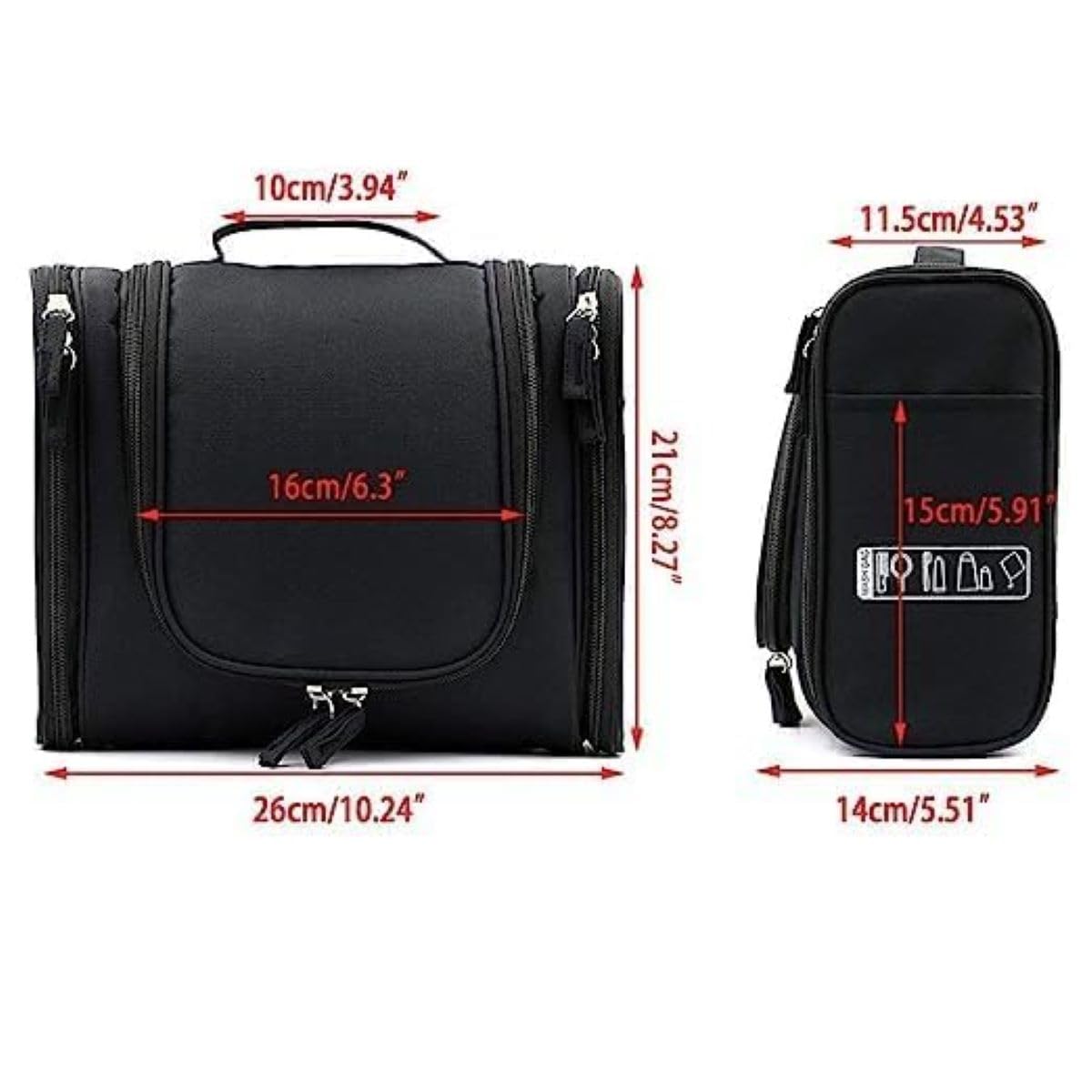 SHREE BALAJI PUMPS Waterproof Toiletry Bag for Women - Travel Makeup Pouch, Shower Wash Bag & Cosmetic Organizer with Hook (Black, 23 x 11 x 21 cm) - Perfect for Travel, Gym & Daily Use