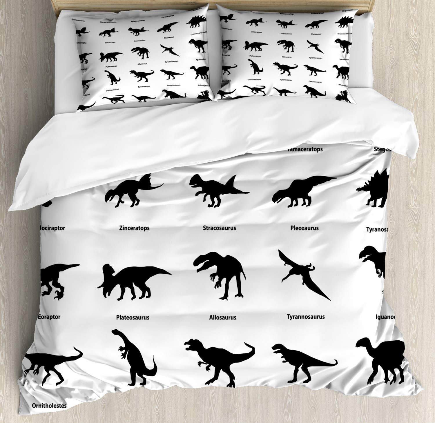 Dinosaur Duvet Cover Set - 2 Pack Queen Size with 4 Pillowcases, Black Charcoal | Ambesonne Dinosaur Silhouette Bedding Featuring Evolution & Wildlife Design | Perfect for Kids' Rooms, Dinosaur Themed Bedrooms & Jurassic Decor