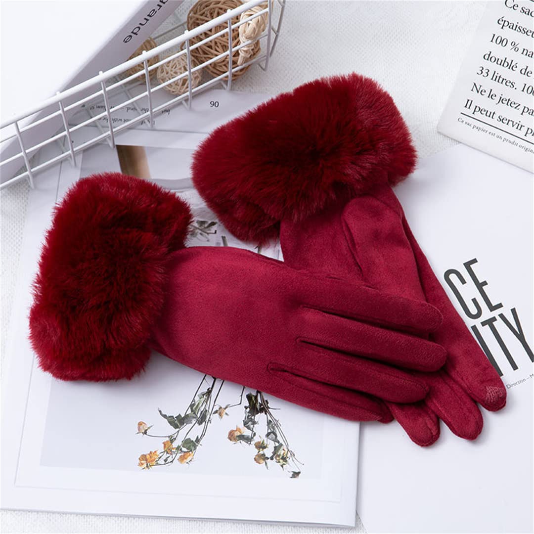 Women's Winter Suede Leather Cycling Gloves - Warm Full Finger Touch Screen Driving Mittens with Velvet Lining for Biking, Motorcycling & Outdoor Activities