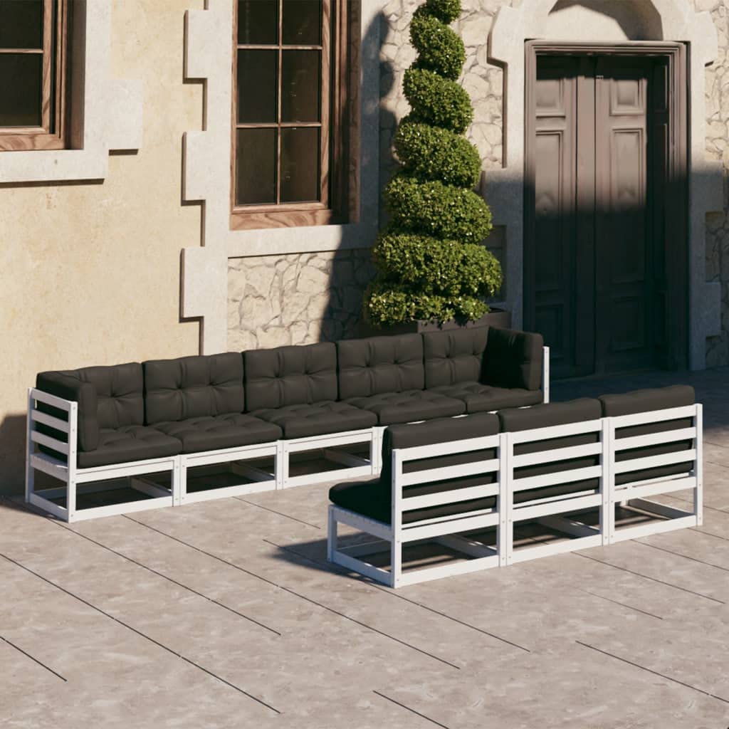 8-Piece White Pine Patio Furniture Set with Cushions - Outdoor Sectional Sofa Conversation Set for Garden, Backyard, Porch & Poolside - Durable Solid Wood Garden Sofa Set for Relaxing & Entertaining