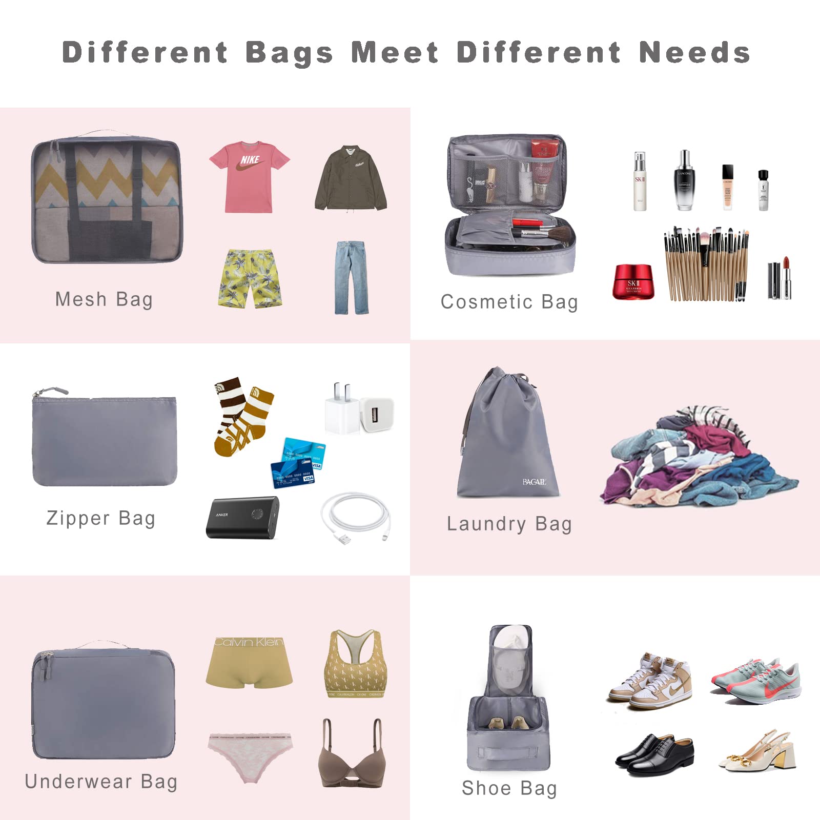 BAGAIL 8 Set Packing Cubes - Travel Luggage Organizers with Compression Zippers (Red Flamingo) - Perfect for Suitcase Organization & Business Trips