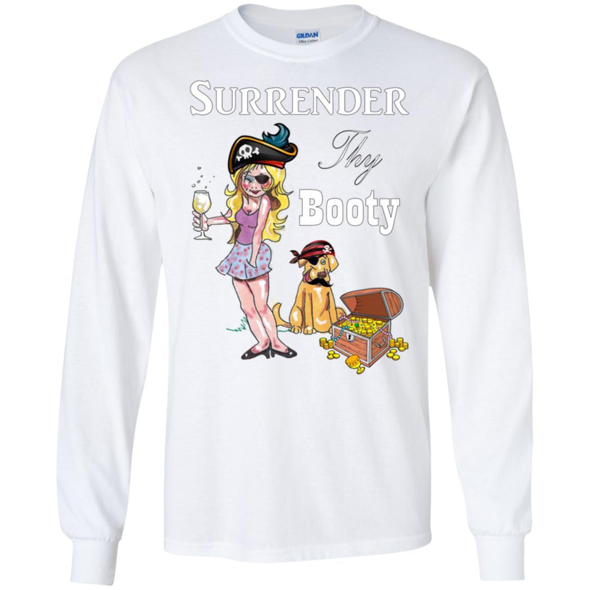 WineyBitches.Co Surrender Thy Booty Long Sleeve Ultra Soft Cotton T-Shirt for Women | Vintage Graphic Tee | Casual Wear & Lounge Outfit