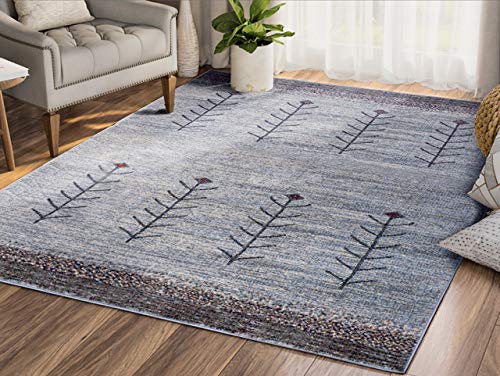 Southwest Pattern Turkish Area Rug 6x9 Feet - Blue & Beige Classic Accent Rug for Living Room, Bedroom, Dining Room | Mesa Collection by Abani Rugs | Perfect for Boho, Farmhouse & Southwest Home Decor