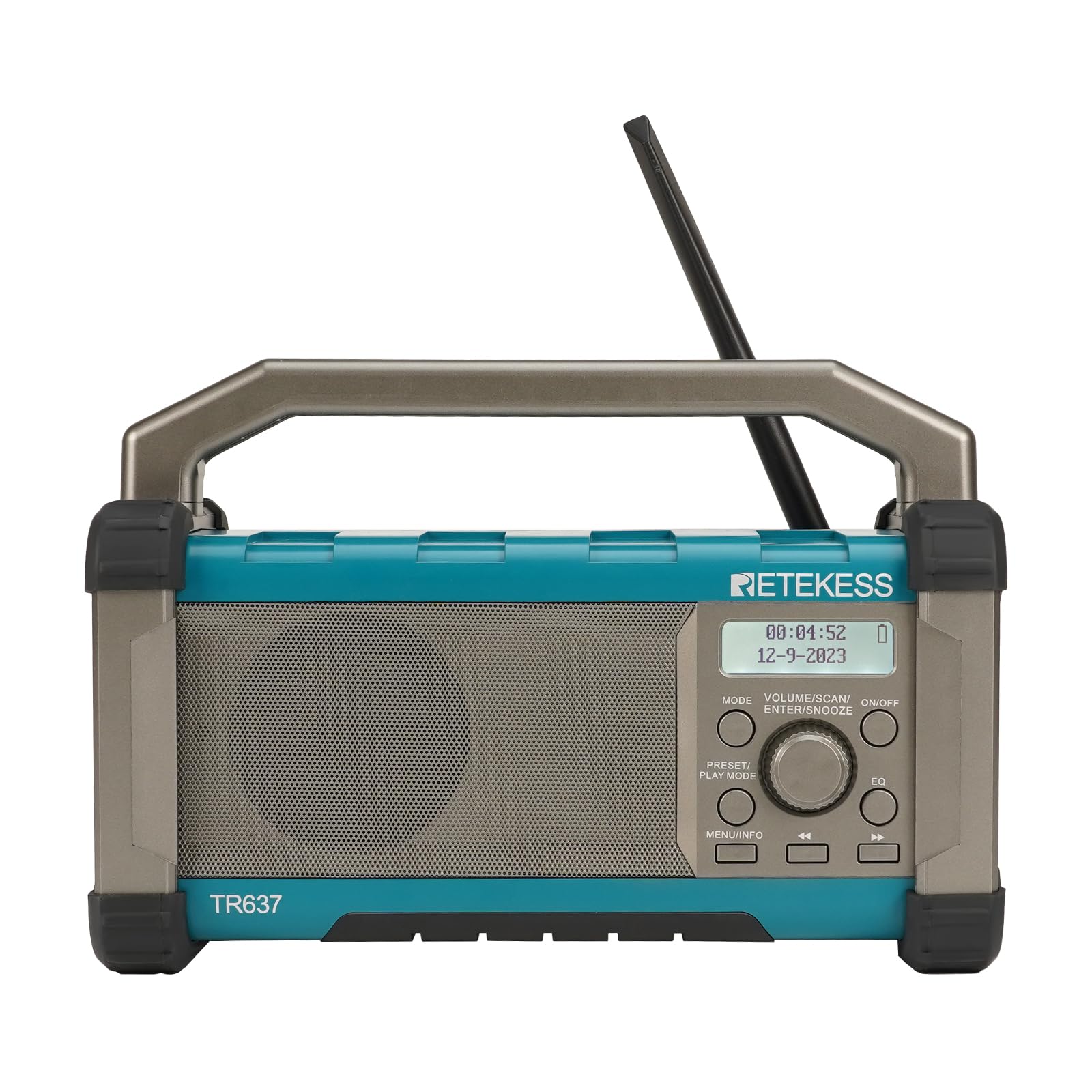 Retekess TR637 Jobsite Radio - Bluetooth AM/FM Work Radio with Rechargeable Battery, IP54 Waterproof, USB Support & EQ - Perfect for Construction Sites, Workshops & Outdoor Work