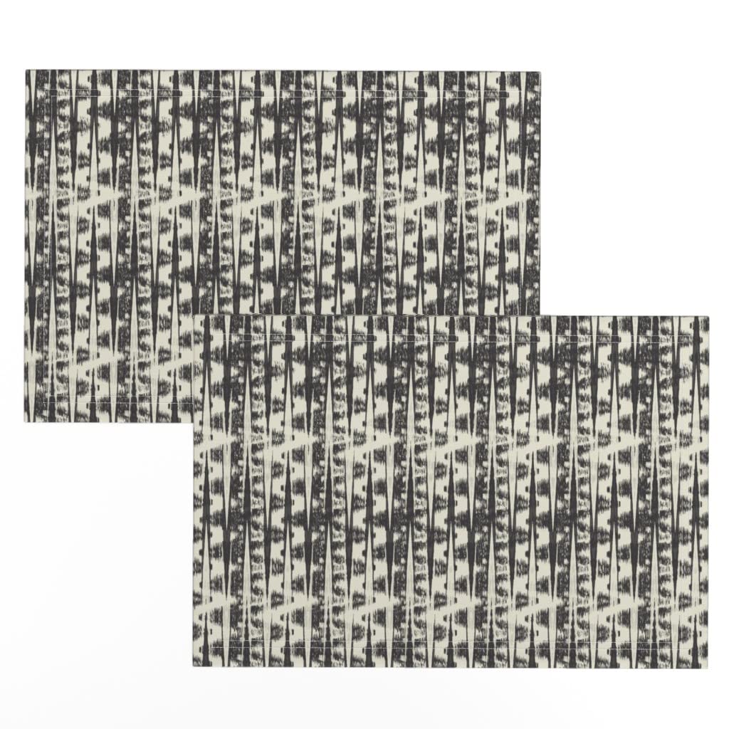 Premium Linen Cotton Canvas Placemats Set of 2 - Black & Cream Abstract Ikat Triangle Geometric Backgammon Design for Dining Table, Kitchen Decor, and Party Table Setting