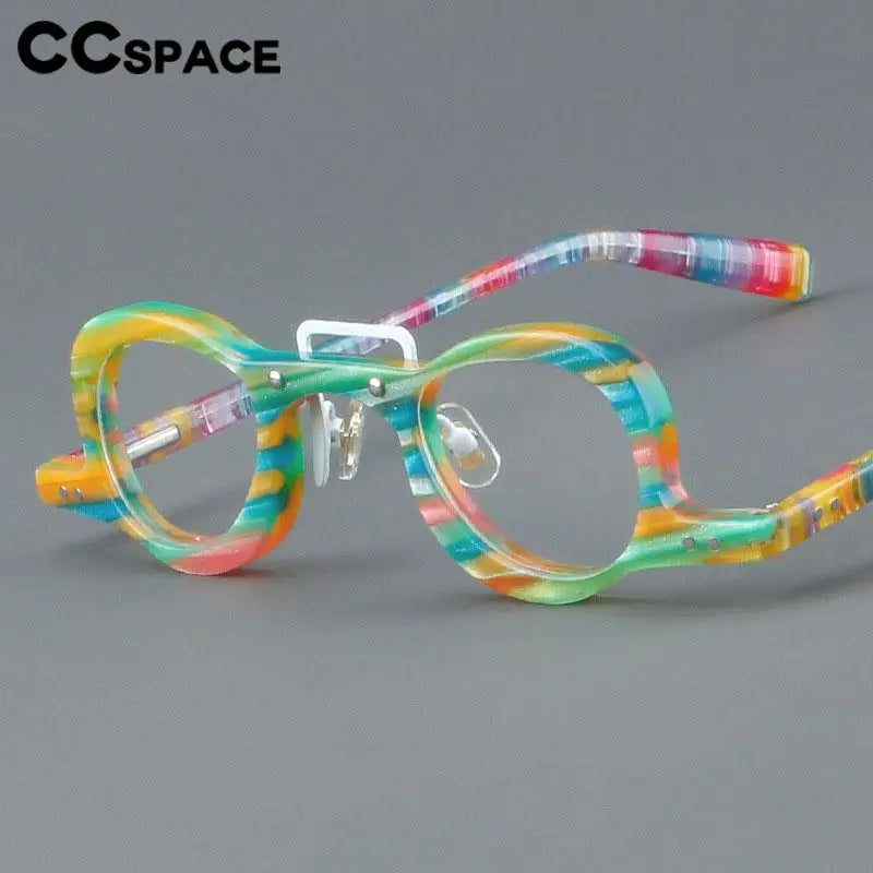 CCspace Women's Full Rim Small Round Double Bridge Acetate Eyeglasses Frame 57191 - Stylish Retro Glasses for Work, Reading & Everyday Fashion Accessory