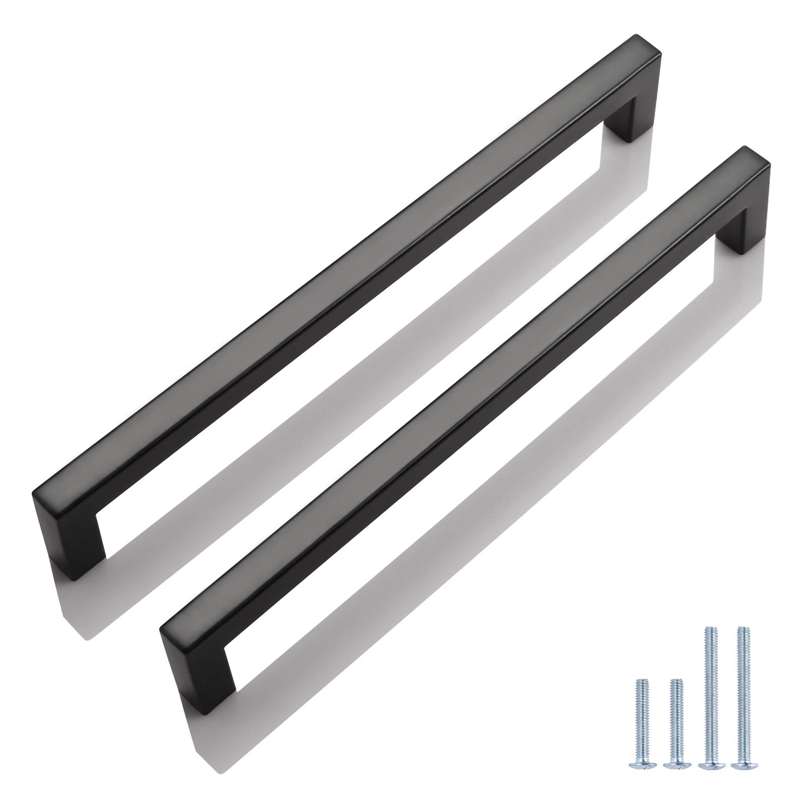 5 Pack Matte Black Square Bar Cabinet Pulls - Stainless Steel Euro Style Kitchen & Bathroom Cabinet Handles (8-4/5
