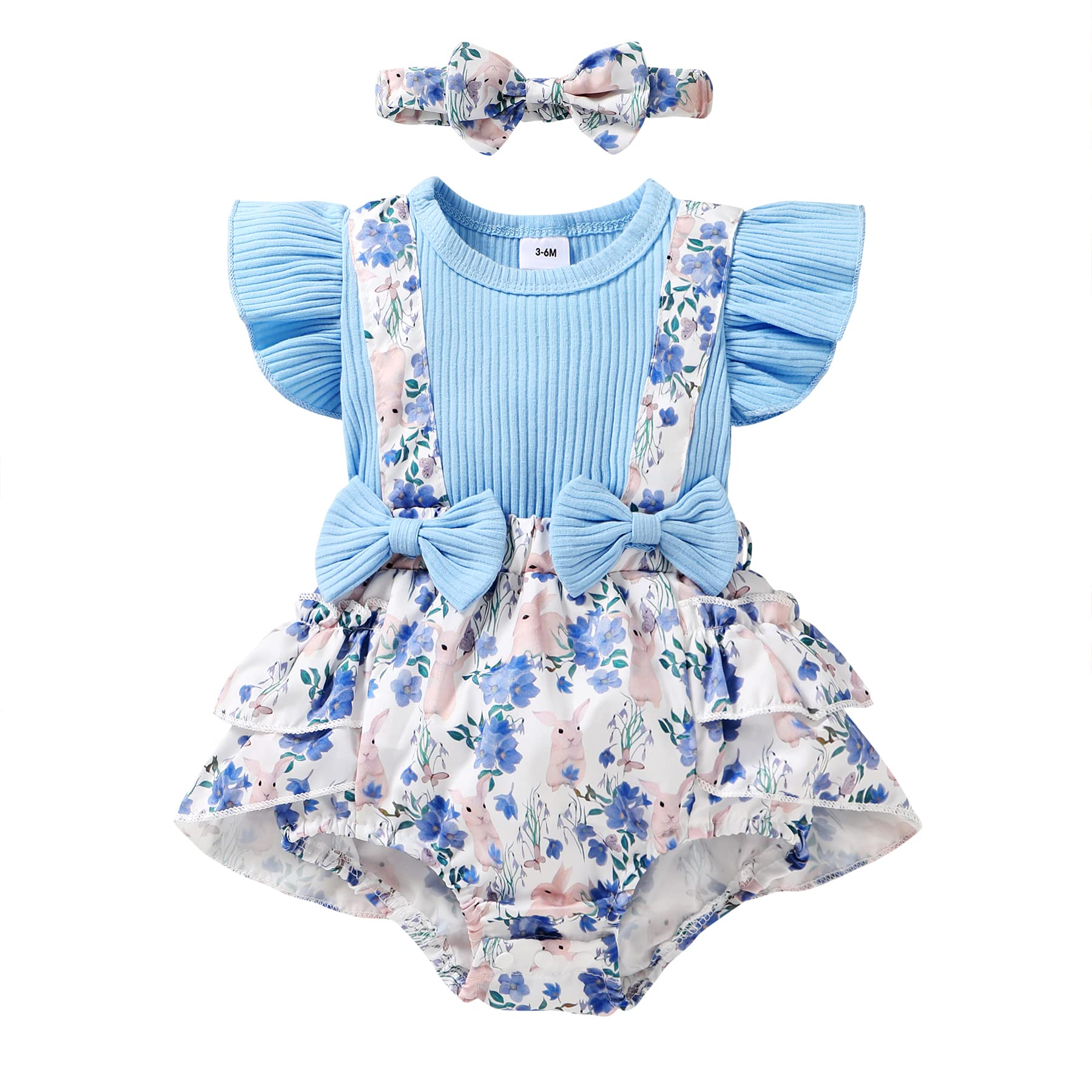 Easter Baby Girl Outfit - Newborn Bunny Romper with Ruffle Sleeves | Soft Cotton Onesie Jumpsuit for Infants | Perfect for Easter Photos, Spring Celebrations & Family Gatherings