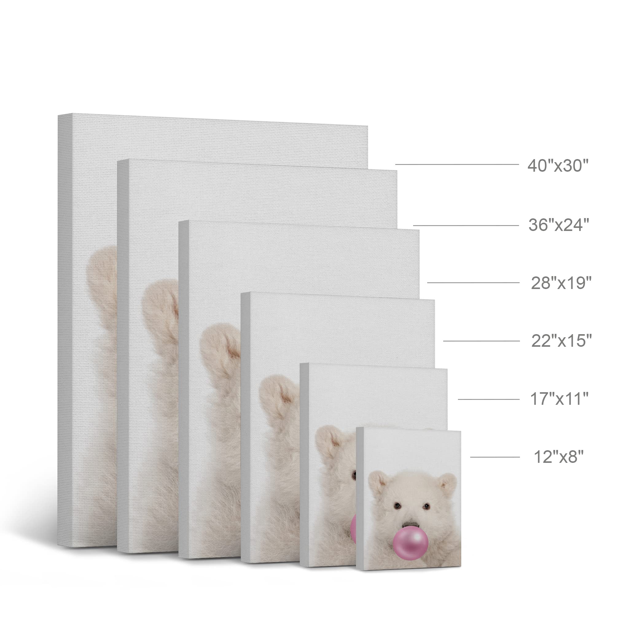 Polar Bear Chewing Pink Bubble Gum Canvas Wall Art Print - 17x11, Animal Pop Art for Office, Living Room, Bedroom & Nursery Decor | Perfect for Kids Rooms & Modern Home Styling