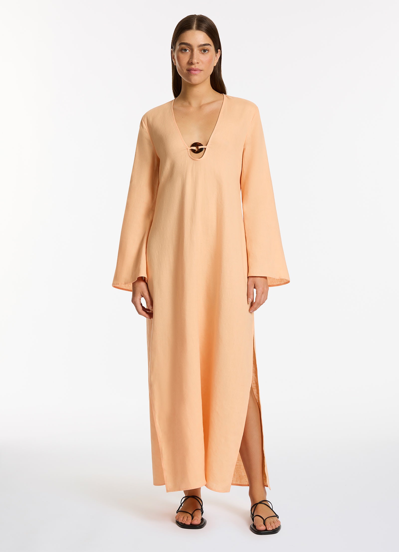 Mattala Maxi Kaftan Dress for Women - Flowy Peach Beach Cover Up, Summer Boho Tunic - Perfect for Vacations, Pool Parties & Resort Wear