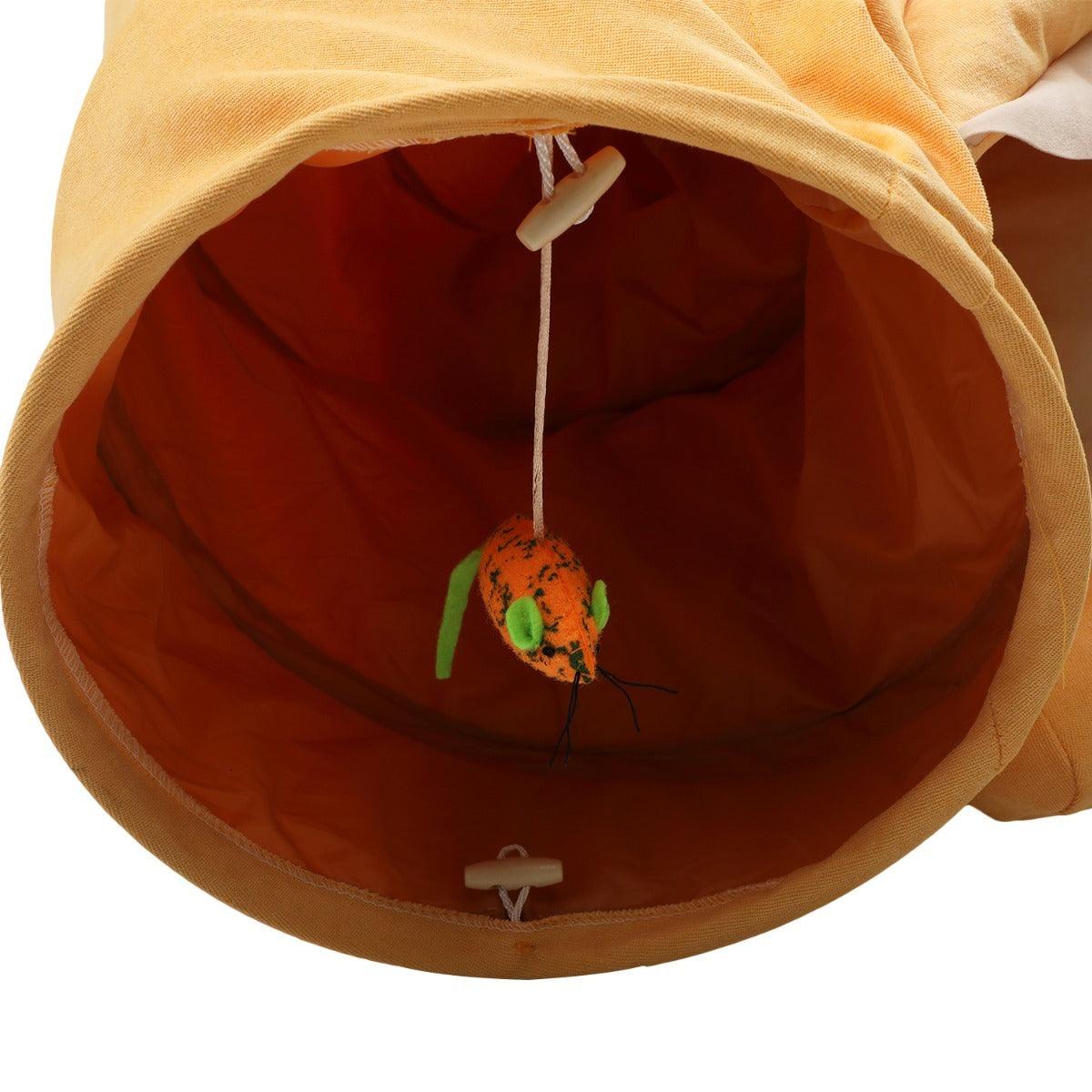 Expandable Cat Tunnel with Cushioned Bed & Teaser Balls - Interactive Play & Nap Space for Indoor Cats - Yellow Pet Nest with Zipper Connection - Feline Toys & Comfort Supplies for Kittens & Adult Cats