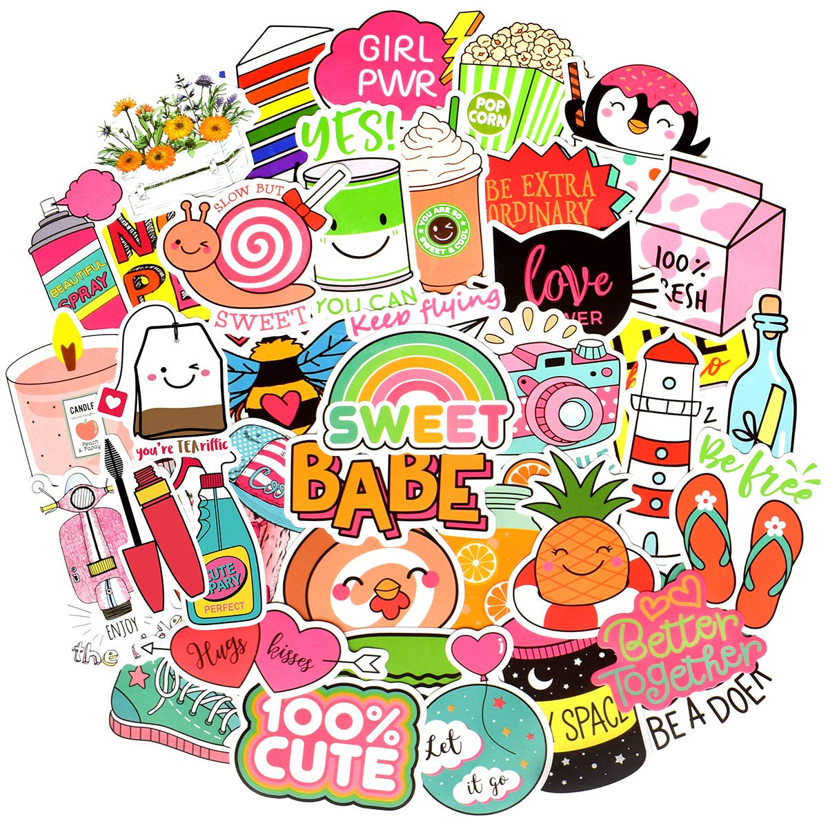 Cute Girl Stickers 50Pcs - Waterproof for Water Bottles, Laptops & Hydroflask - Kids & Teens Decor