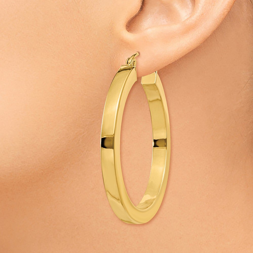 14K Yellow Gold 3mm Polished Square Hoop Earrings for Women - Classic Minimalist Jewelry for Everyday Wear, Gift Giving & Special Occasions