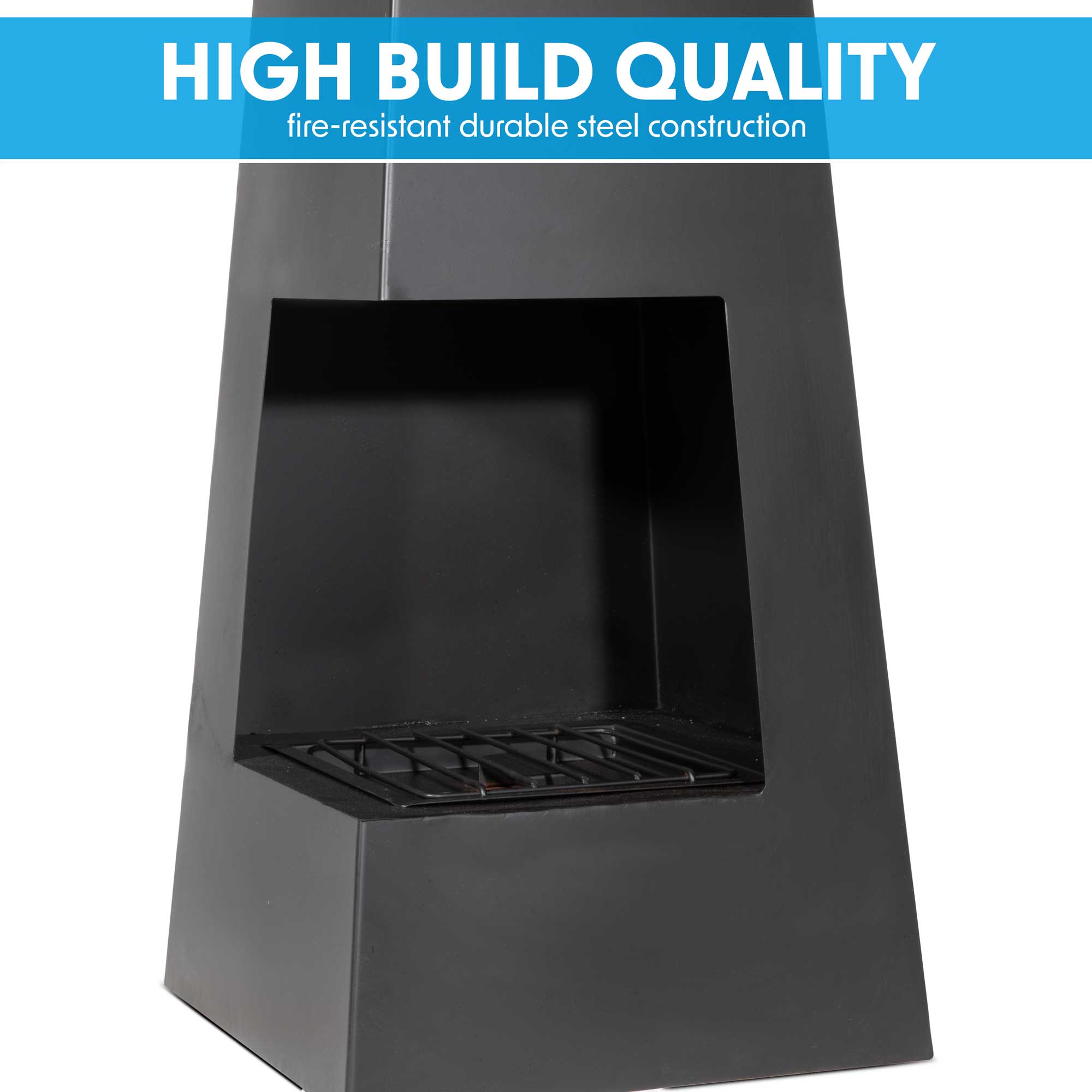 Black Steel Pyramid Chiminea - Outdoor Wood Burning Fire Pit Heater for Garden, Patio, and Backyard | Perfect for Camping, BBQ Parties & Cool Evenings