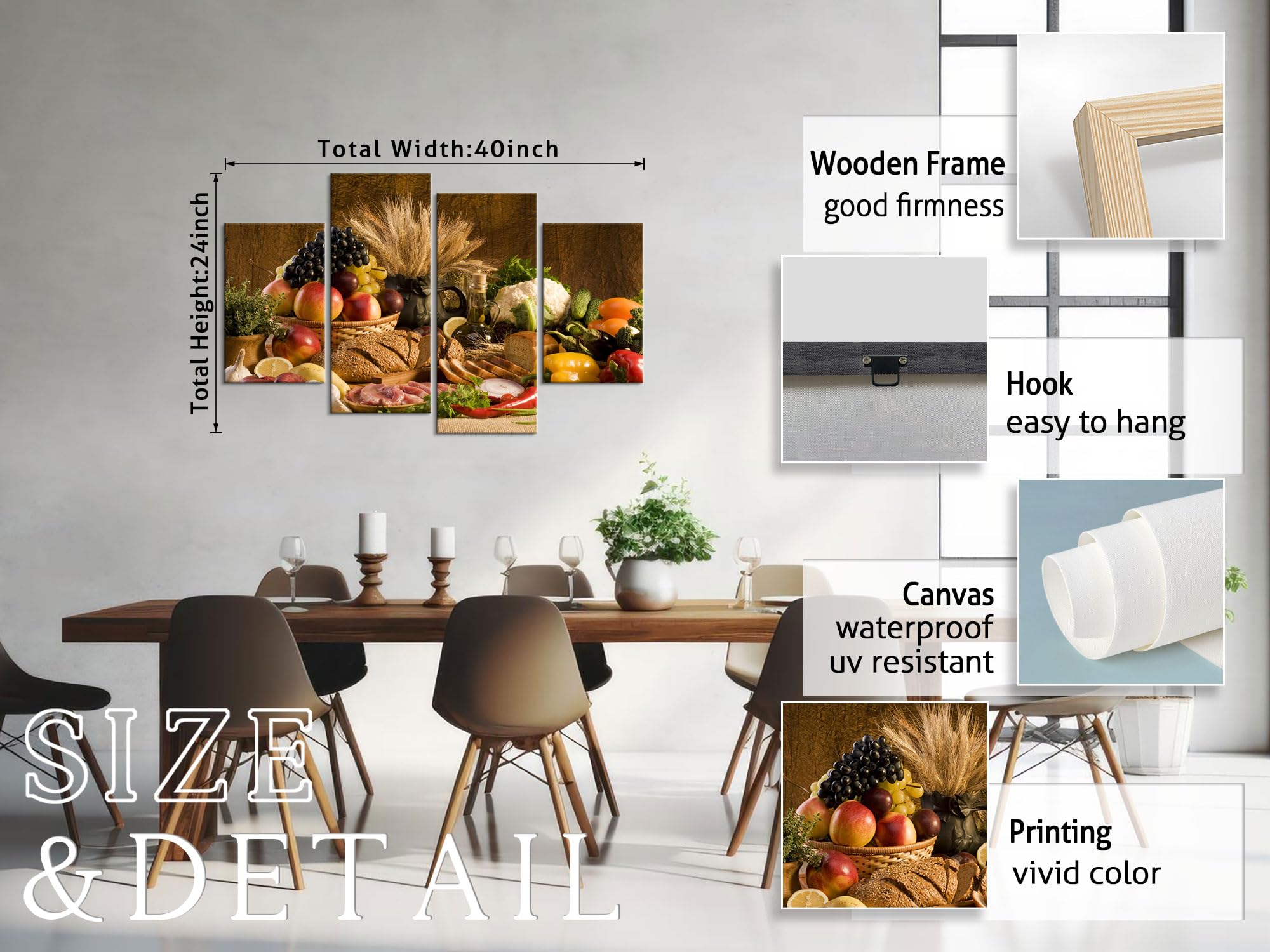 YOUHONG 4-Piece Fruit Wall Art - Kitchen Canvas Decor for Home & Dining Room - Ready to Hang (40