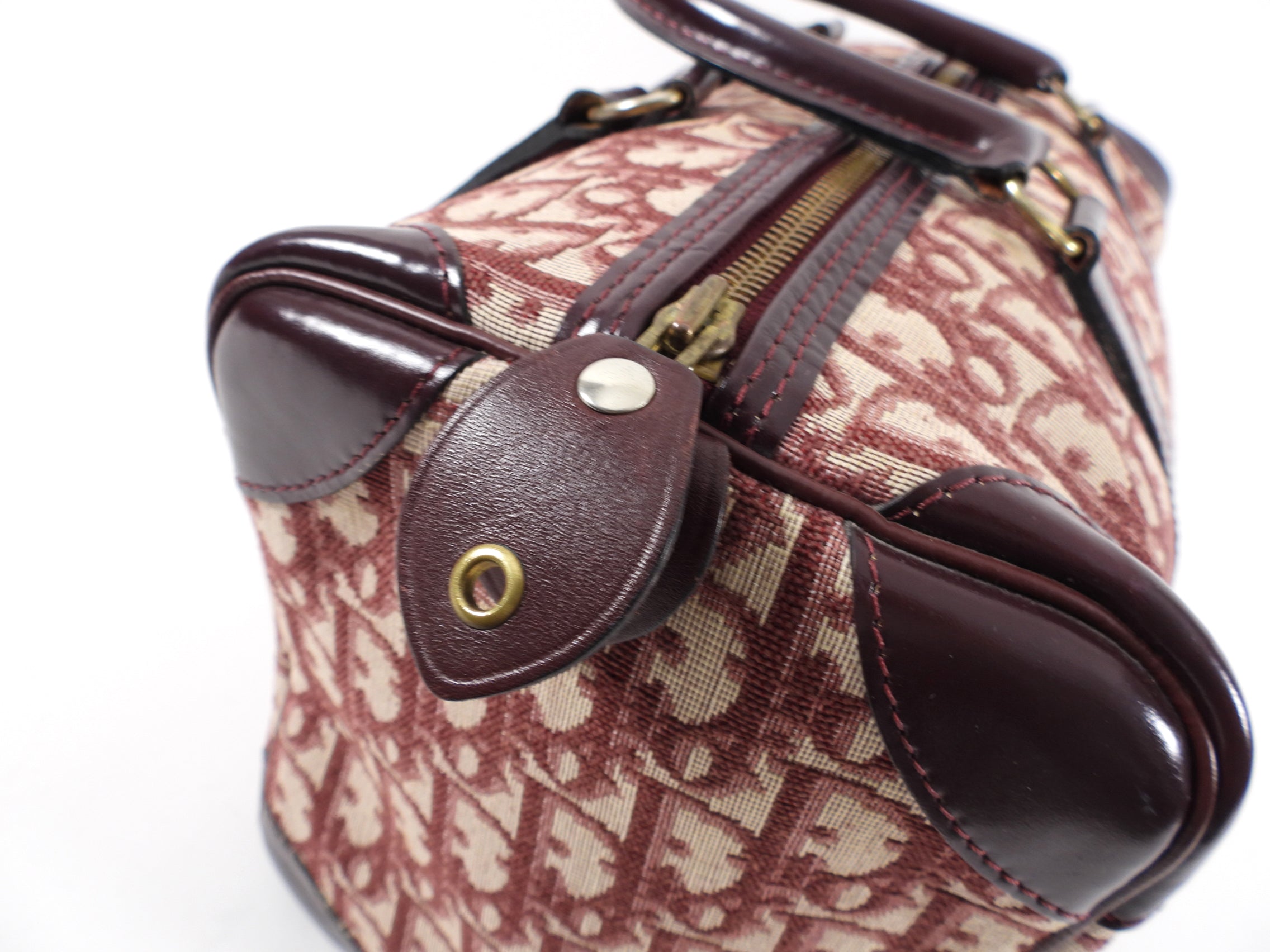 Christian Dior Oblique Logo Boston Bag in Burgundy - Luxury Crossbody Handbag for Women, Perfect for Work, Travel & Evening Events