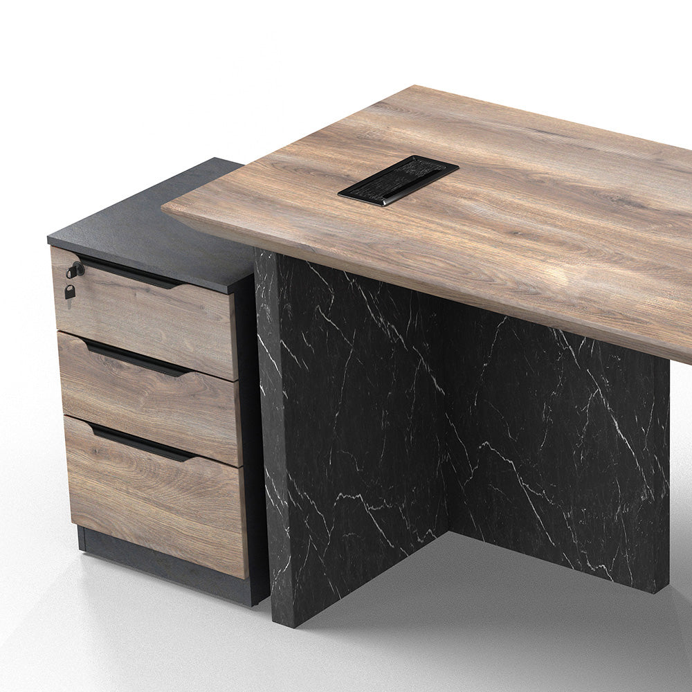 LOGAN Executive Desk Reversible 180cm Warm Oak & Black - Modern Office Desk for Home & Business Workspace - Perfect for Professionals, Remote Work & Study Areas