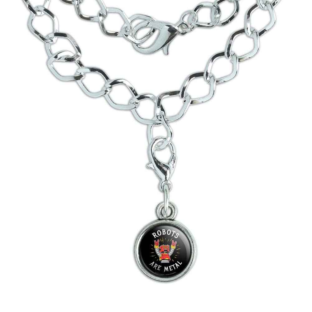 Vintage Silver Plated Robot Charm Bracelet - Funny Humor Rock Music Jewelry for Men & Women | Perfect Gift for Sci-Fi Fans & Rock Lovers