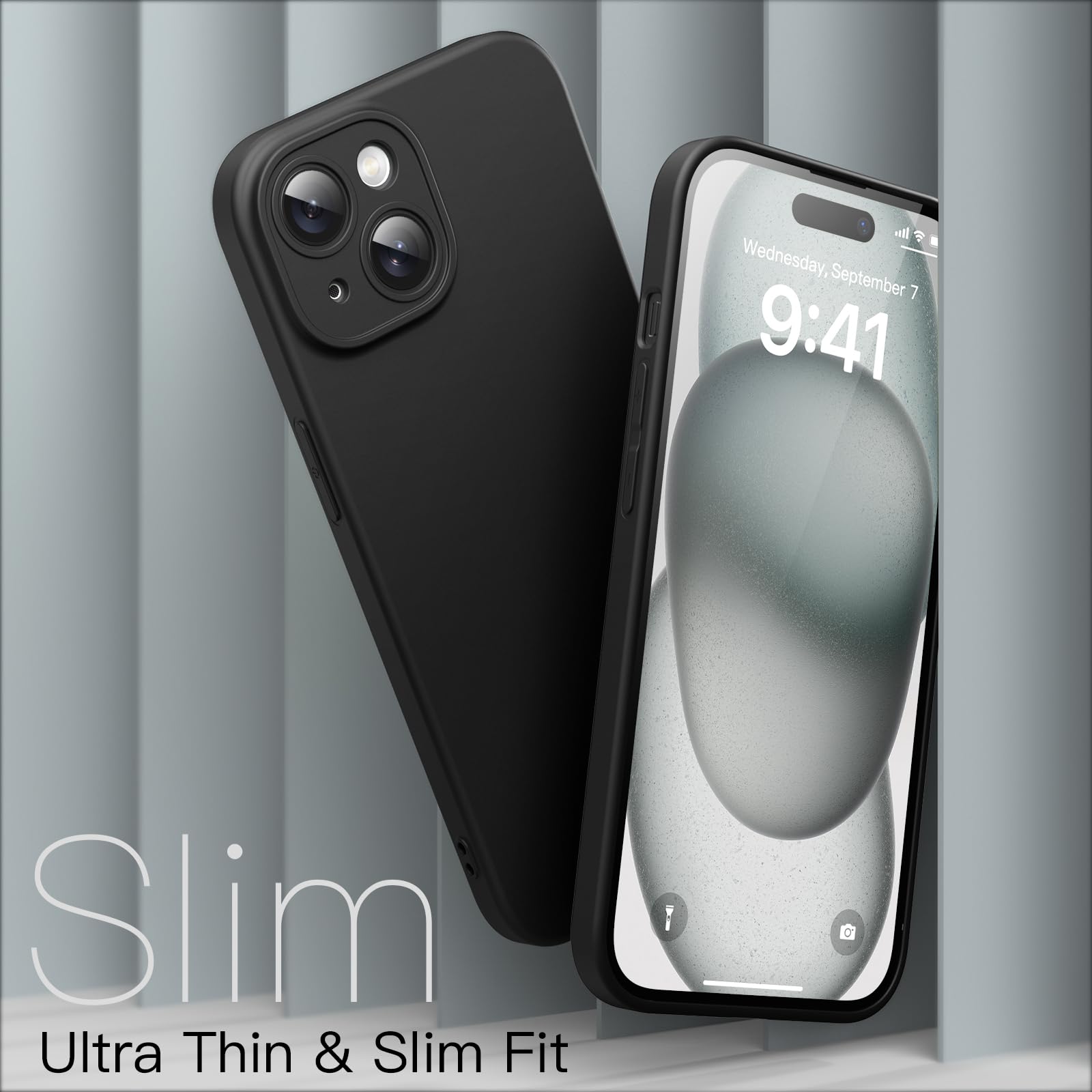 JETech Ultra-Thin Slim Case for iPhone 15 Plus 6.7-Inch - Matte Finish Minimalist Protective Cover with Full Camera Lens Protection (Black) | Perfect for Everyday Use, Work & Travel