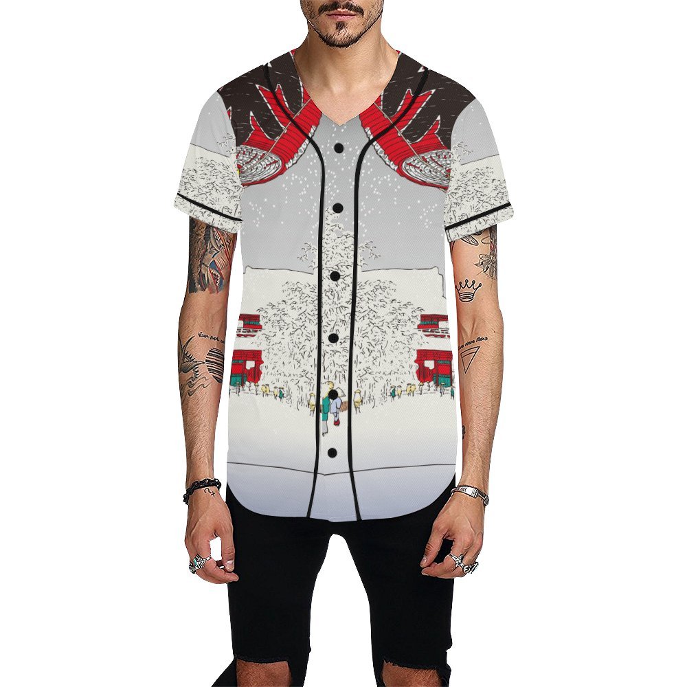 Vintage Ukiyo-E Print Men's Baseball Jersey Button Down T-Shirt - Japanese Art Inspired Casual Shirt for Streetwear, Cosplay & Anime Fans