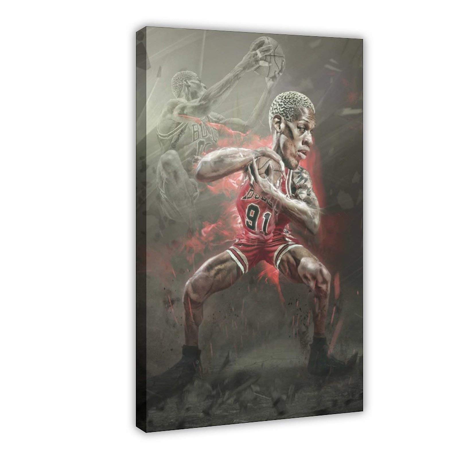 Dennis Rodman Canvas Wall Art - 24x36 Inch (60x90cm) Basketball Player Poster, Framed Sports Decor for Living Room, Bedroom, Man Cave & Game Room - Perfect Gift for NBA Fans