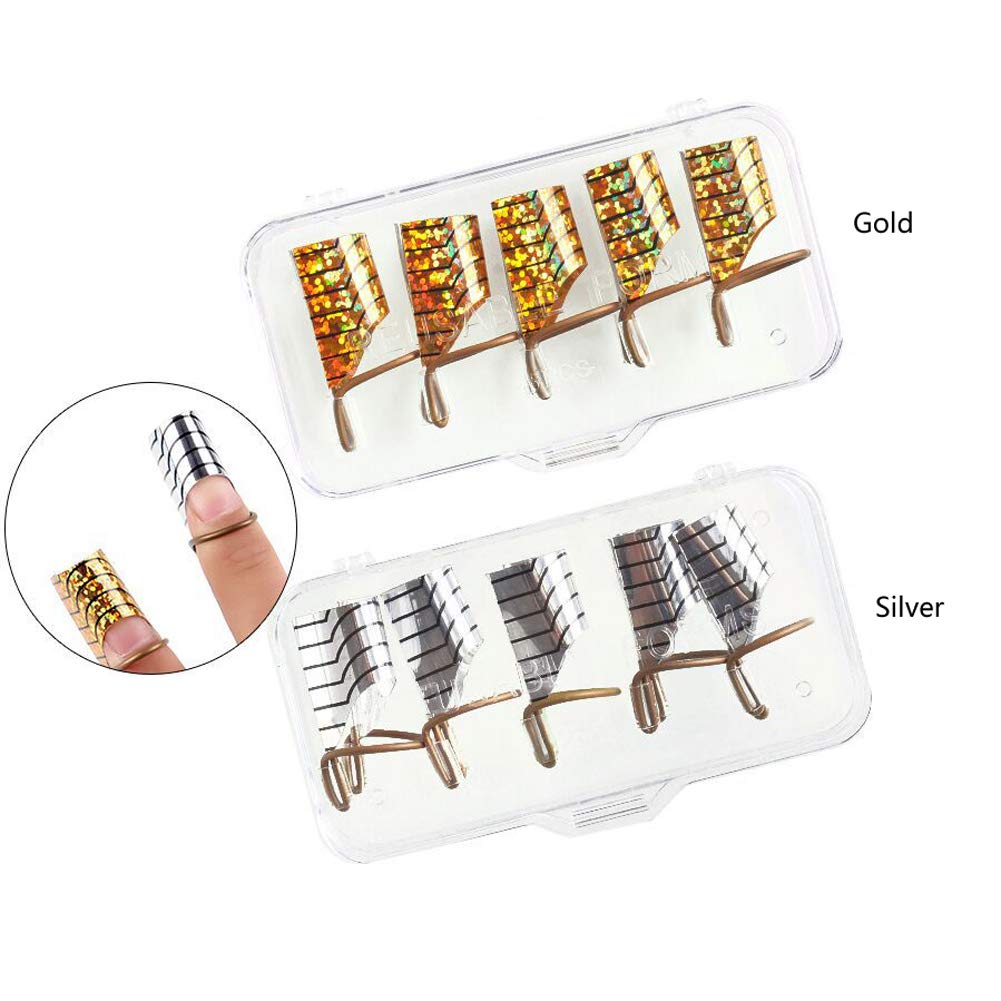 10Pcs Reusable Acrylic Nail Forms with Storage Box - French Tip Guides for UV Gel & Nail Extensions - DIY Manicure Tools for Professional & Home Nail Art (Silver) | Perfect for Salon, Nail Techs & DIY Enthusiasts