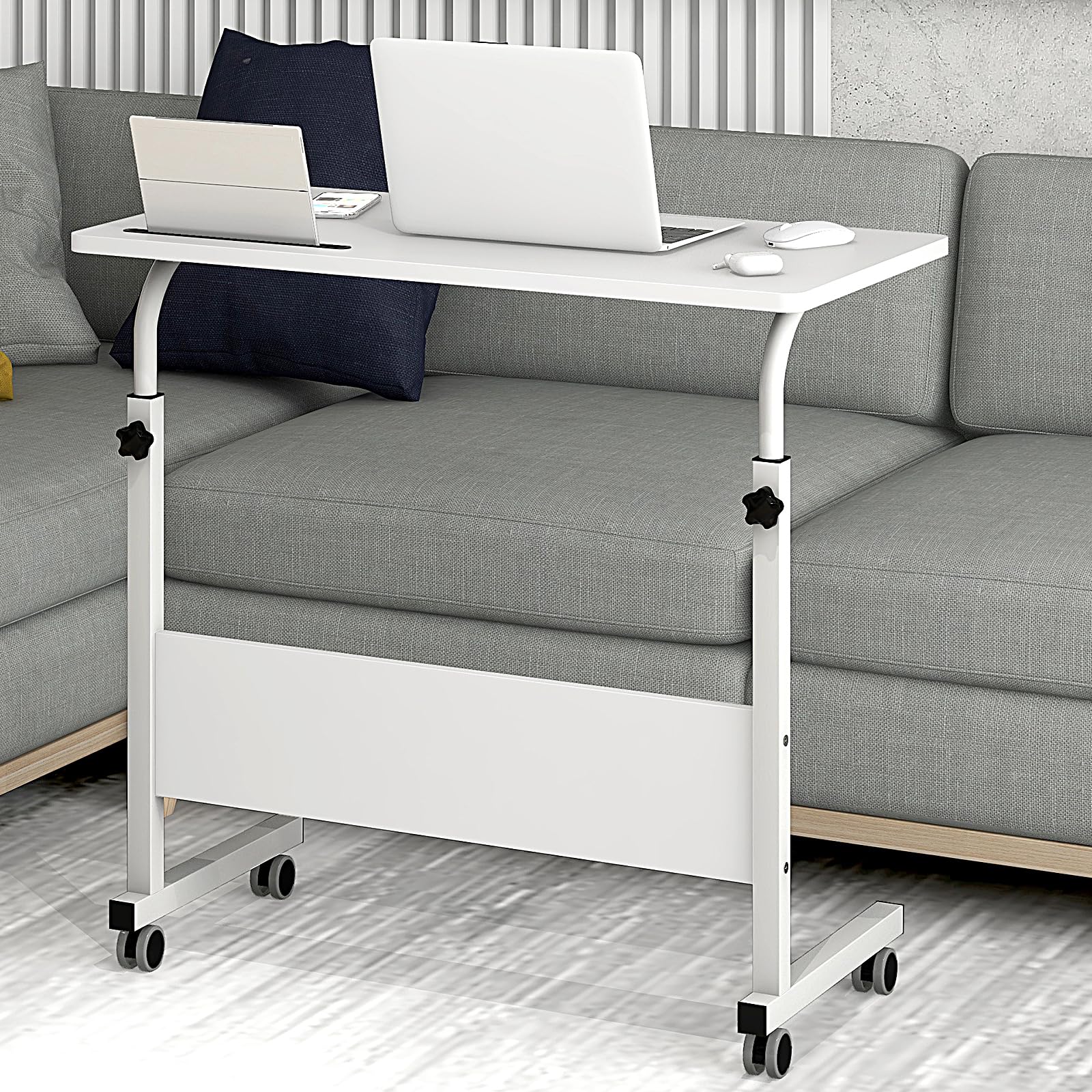 Adjustable Mobile Standing Desk with Wheels - 31.5 Inch White Laptop Workstation for Home Office, Study & Gaming - Portable Sit Stand Desk for Students & Professionals - Perfect for Small Spaces & Workspace Flexibility