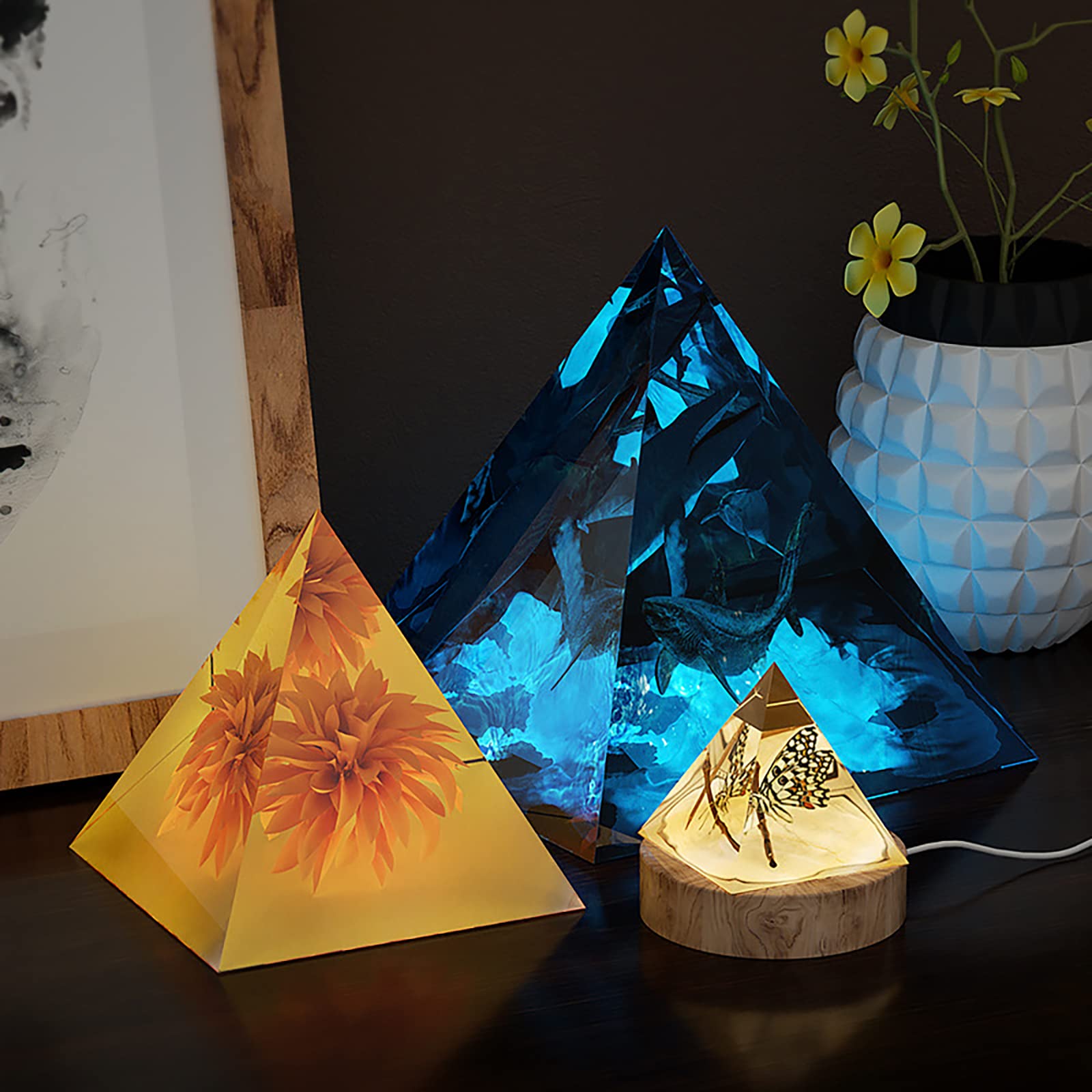 3D Pyramid Candle Molds Set of 3 - Reusable Silicone Resin Molds for DIY Candle Making, Soap Crafting & Home Decor Projects - Perfect for Halloween, Christmas & Wedding Decorations