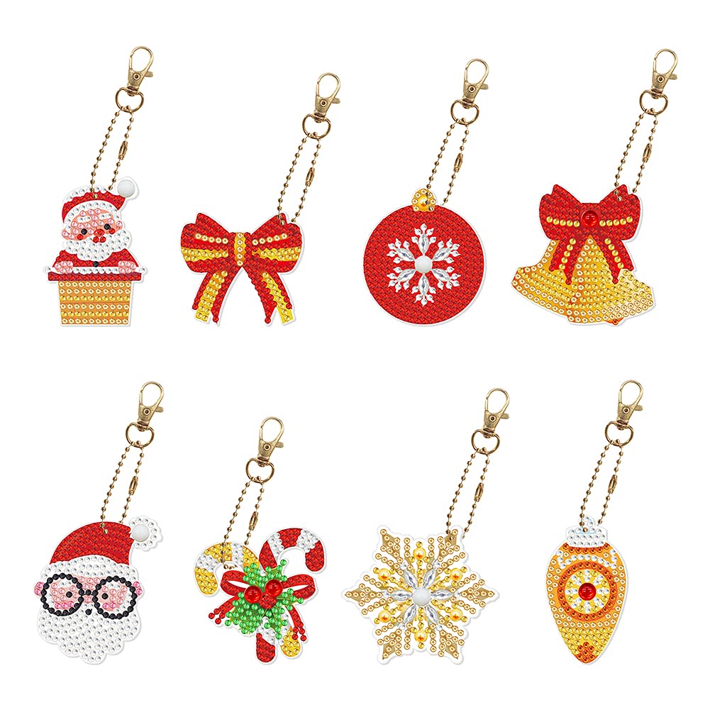 Diamond Painting Keychains - 8pcs DIY Full Drill Special Shaped Acrylic Rhinestone Keyring Kits for Christmas Gifts, Mosaic Art Crafts & Home Decor | Perfect for DIY Enthusiasts, Holiday Presents & Personalized Accessories