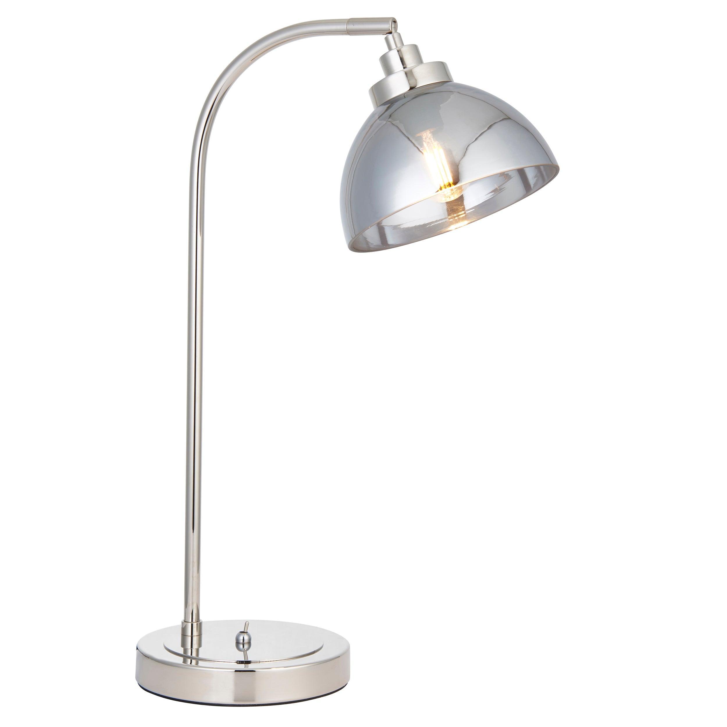 Caspa Nickel & Smoked Mirror Glass Shade Task Table Lamp - Modern Desk Lighting for Home Office, Study Room & Bedside Reading
