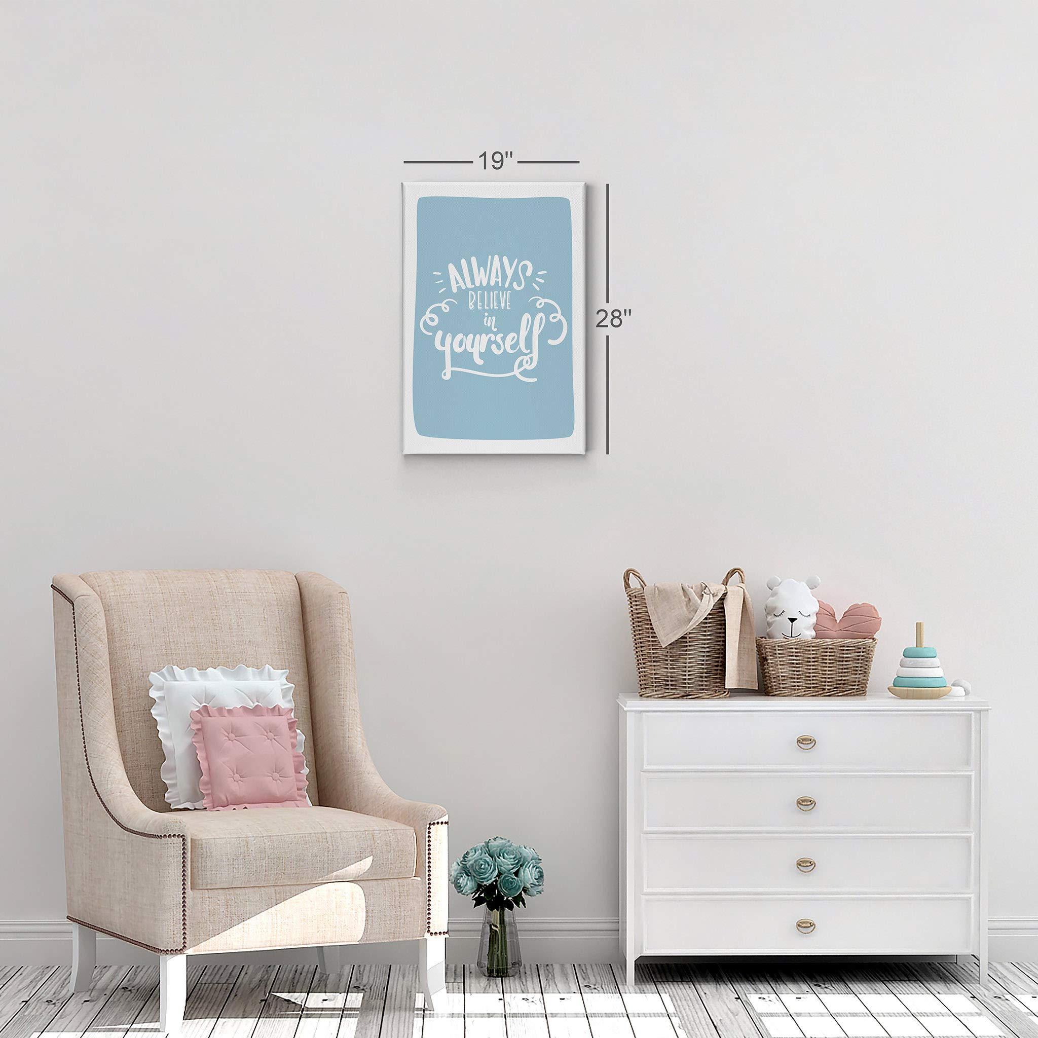 Always Believe in Yourself Inspirational Wall Art - Blue Lettering Canvas Print for Kids Room, Nursery & Baby Room Decor - Ready to Hang 12x8 Inch - Made in USA | Motivational Gift for Children's Bedroom, Playroom & Classroom