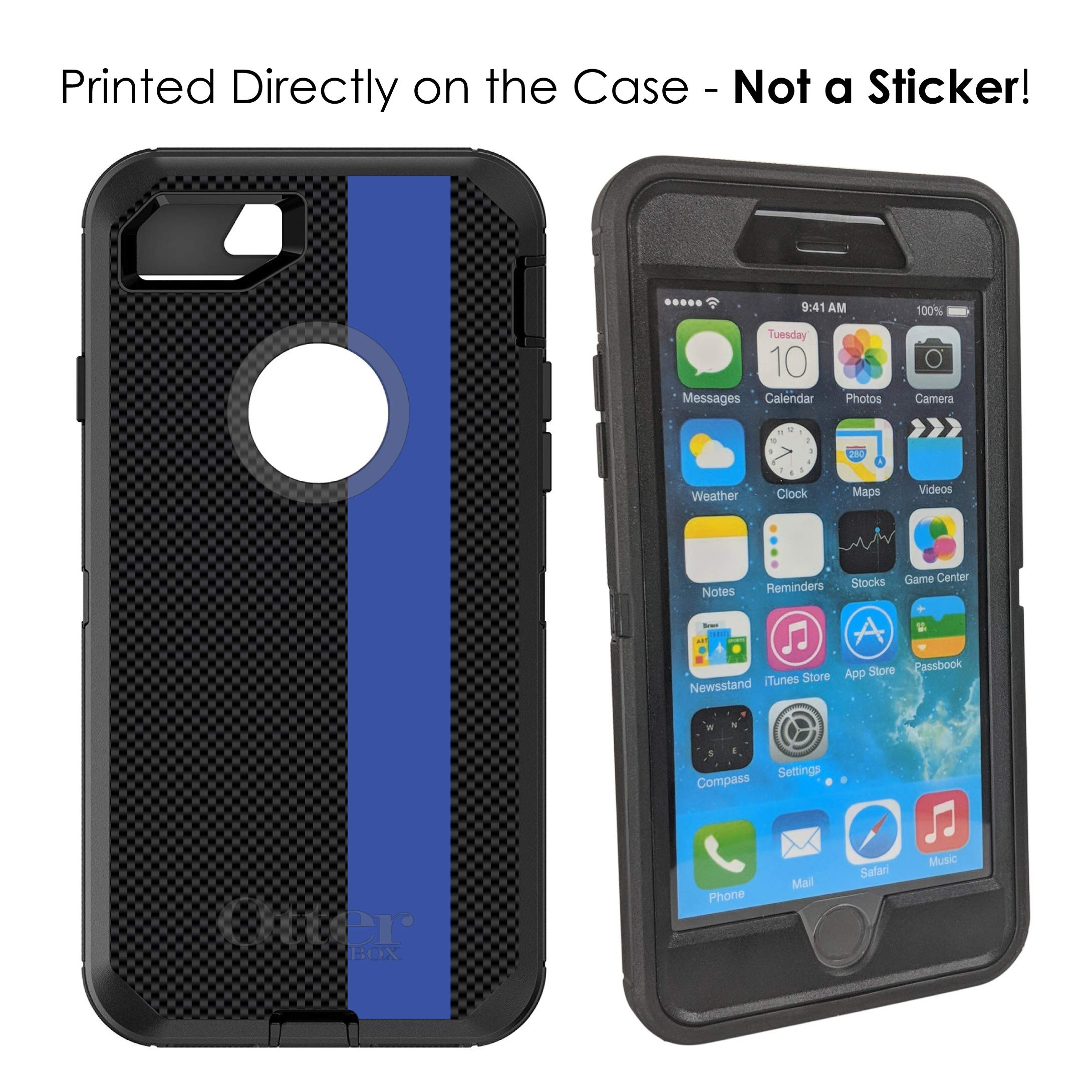 DistinctInk Slim Protective Case for iPhone 7 Plus & 8 Plus (5.5 Inch) - Black Carbon Fiber Thin Blue Line Design - Durable Replacement for OtterBox Defender - Perfect for Everyday Use, Work & Outdoor Activities