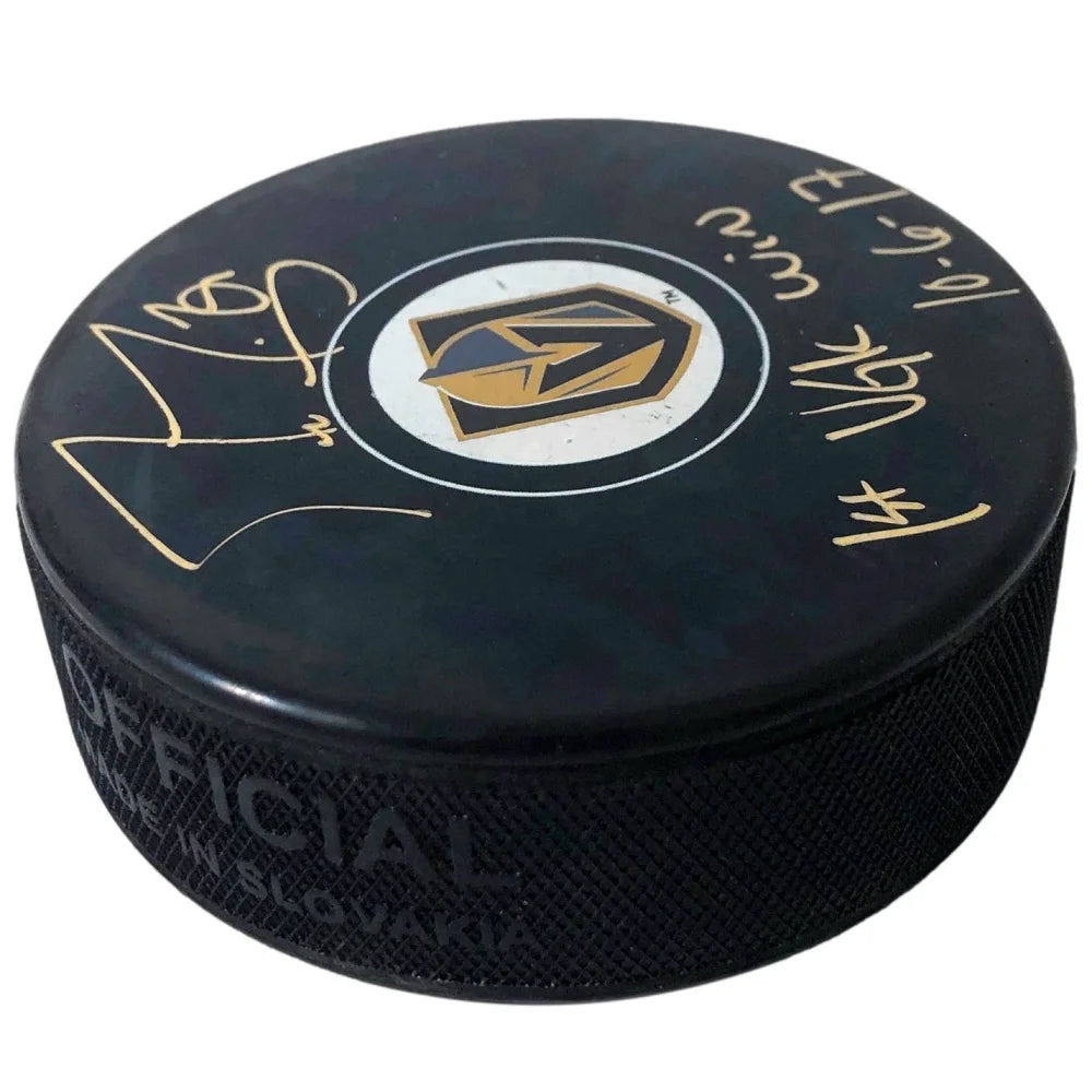 Marc Andre Fleury Signed Vegas Golden Knights Puck - 1st Win Inscribed - Includes Display Case & COA - Authentic Autographed VGK Memorabilia - Perfect for Hockey Fans & Collectors