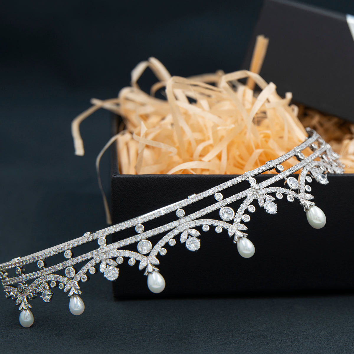 Elegant Cubic Zirconia Wedding Tiara with Pearls & Crystals - Bridal Diadem Headpiece for Bride (CH10373) | Perfect for Weddings, Prom, Pageants & Special Occasions