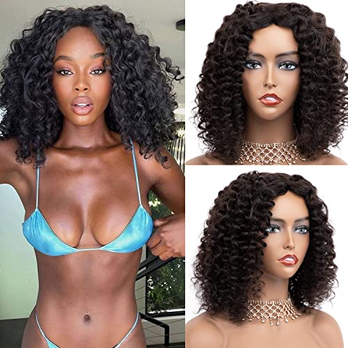 Lovenea 200% Density Curly Human Hair Wig 16 Inch - Brazilian Virgin Human Hair with Scalp Top - Machine Made for Natural Look | Perfect for Daily Wear, Cosplay, and Special Occasions