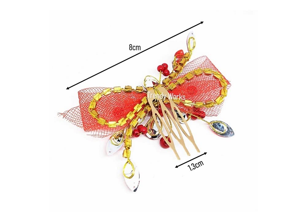 Trendy Rhinestone Hair Side Comb - Elegant Juda Comb Hair Clip for Women & Girls (Red) | Perfect for Weddings, Parties & Everyday Hairstyles