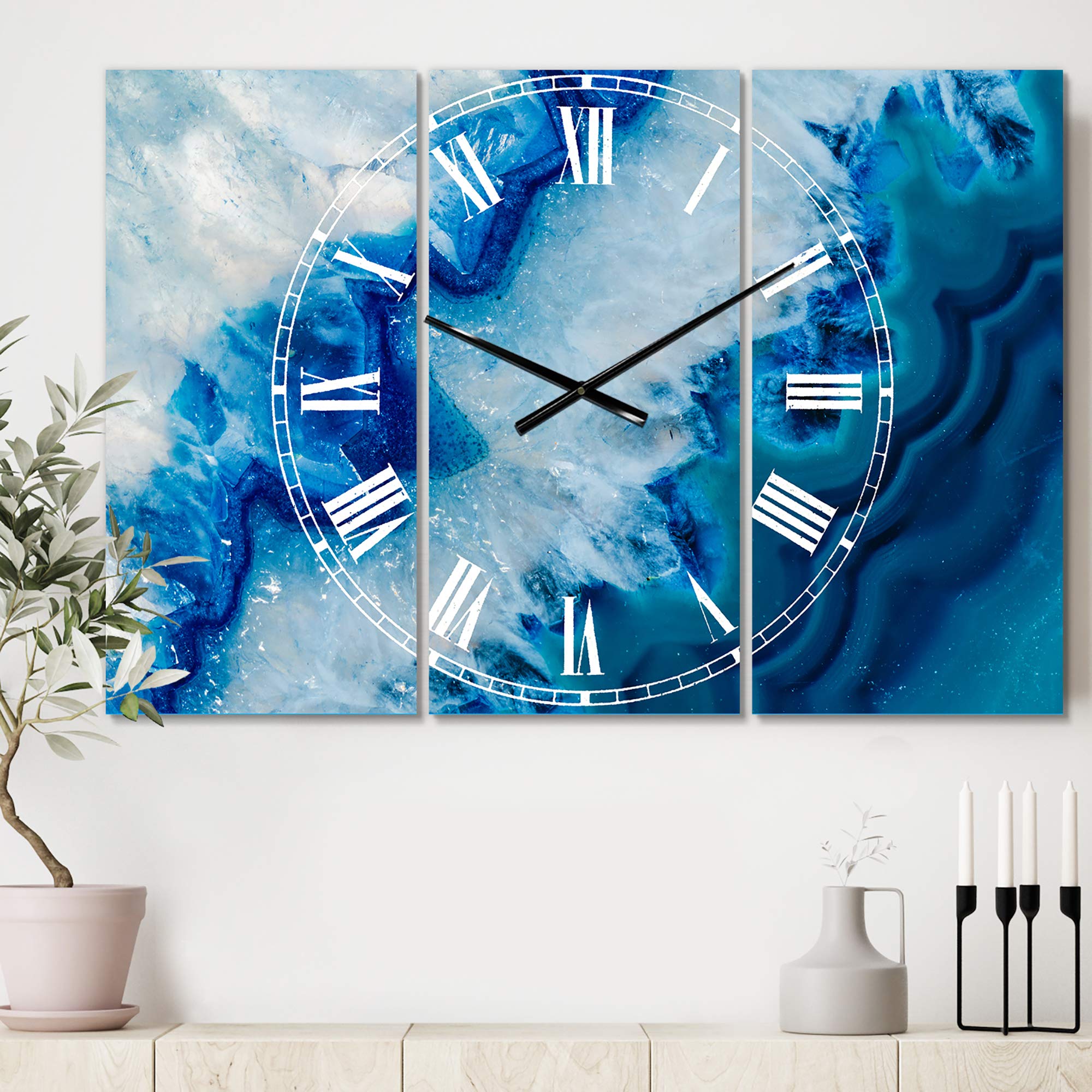 Designart Geode Slice Macro Wall Art - Traditional 3 Panel Metal Wall Clock for Home Decor | Living Room, Bedroom & Office Decoration | Unique Multi-Panel Wall Art for Modern Interiors